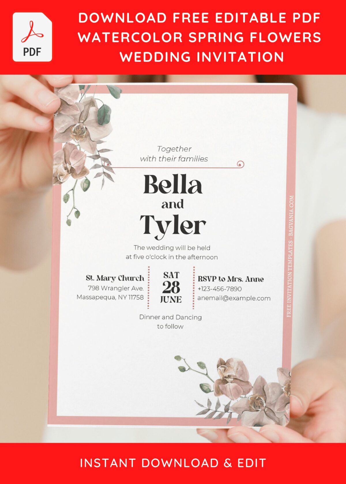 (Free Editable PDF) Blossoming Peony Wedding Invitation Templates E