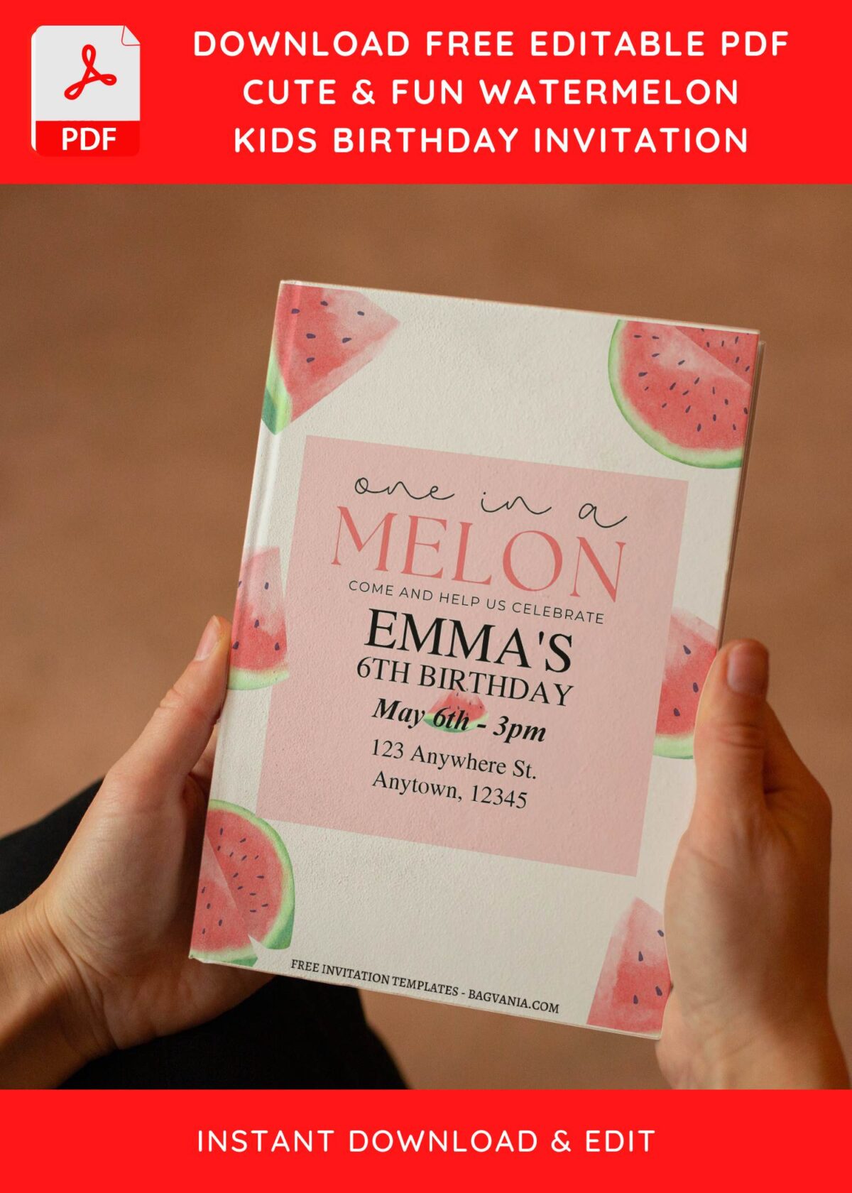 (Free Editable PDF) Red Pulp Watermelon Birthday Invitation Templates E
