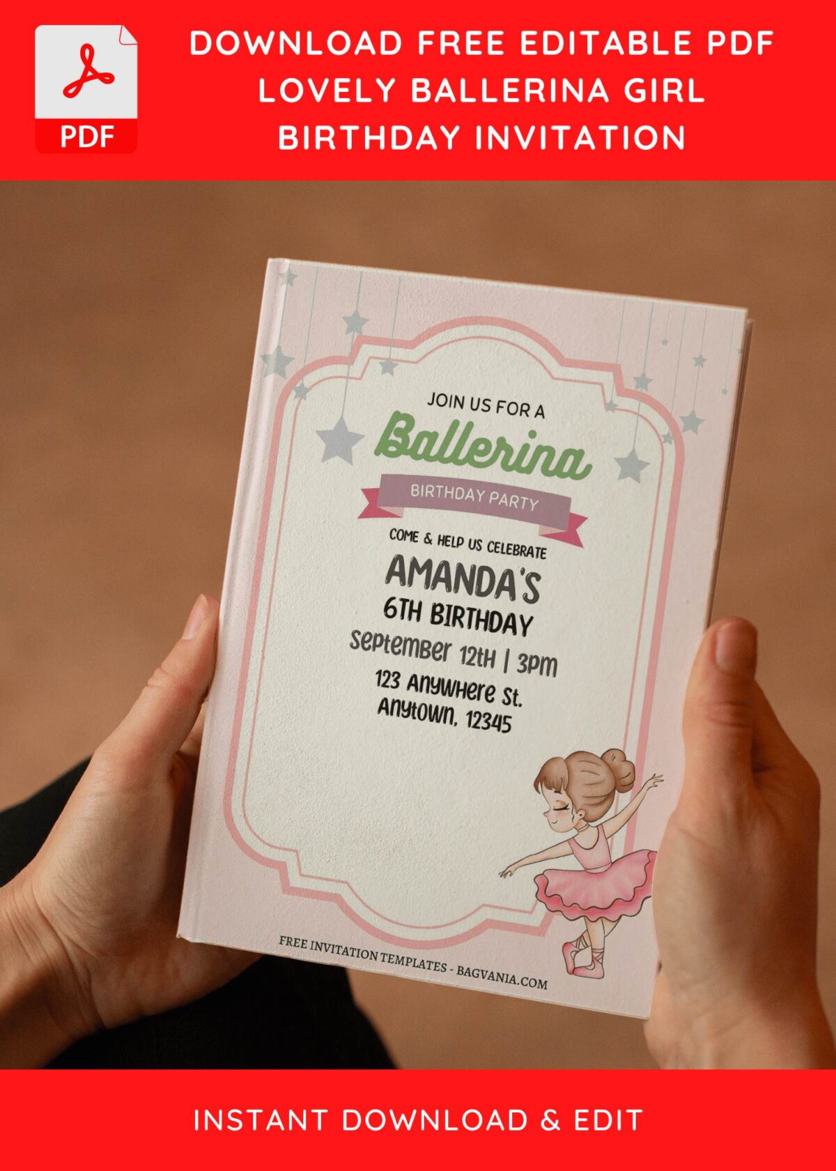 (Free Editable PDF) Graceful Ballerina Girls Birthday Invitation Templates E