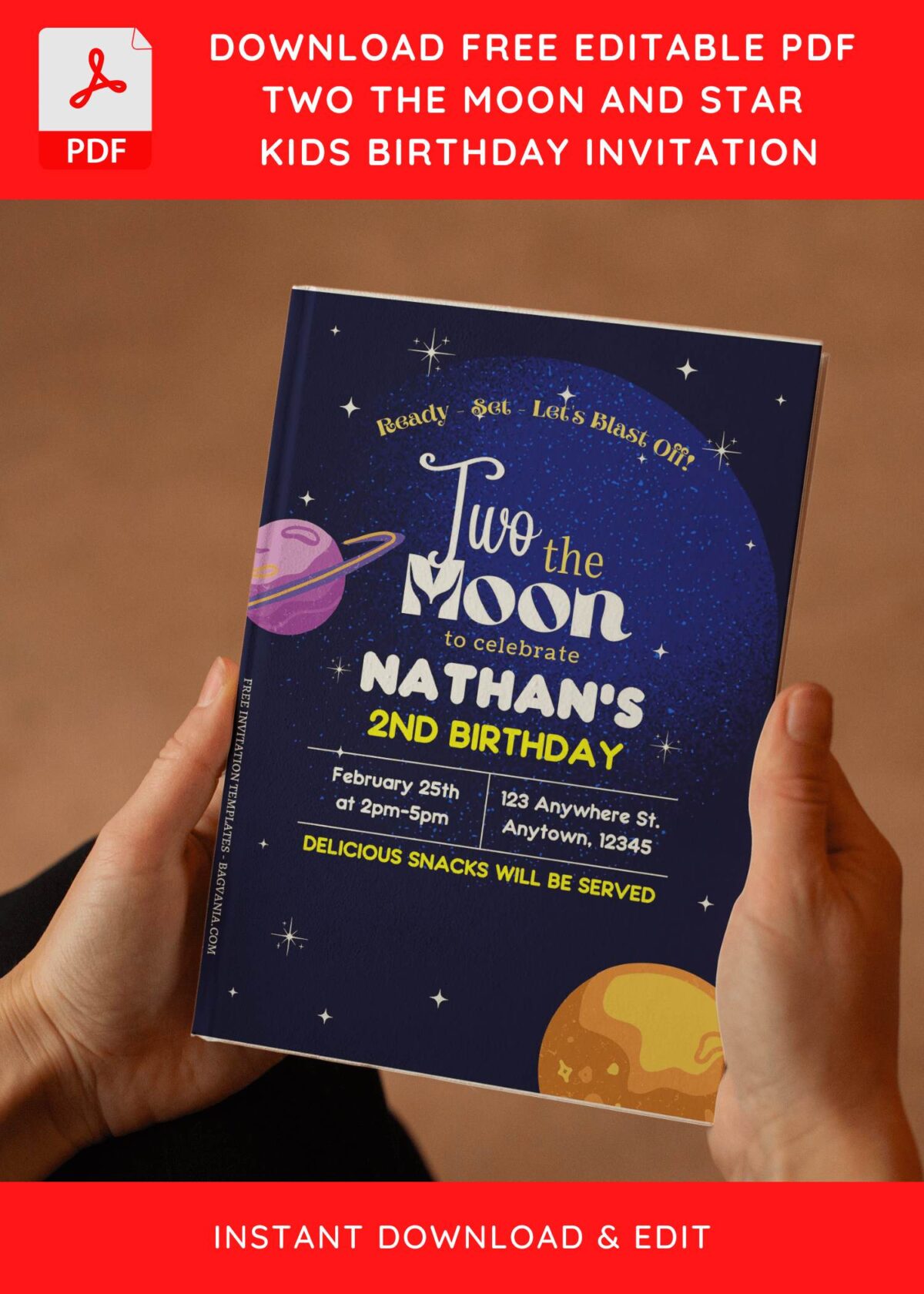 (Free Editable PDF) Beautiful Moon And Star Birthday Invitation Templates E
