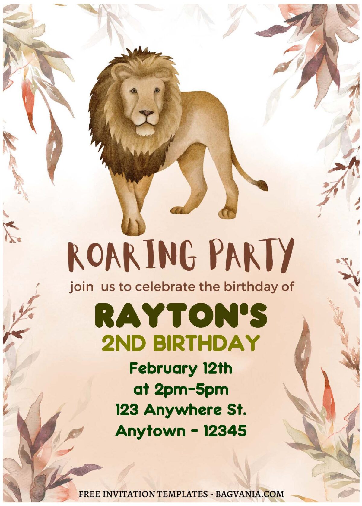 (Free Editable PDF) Adorable Jungle Roaring Birthday Party Invitation Templates B