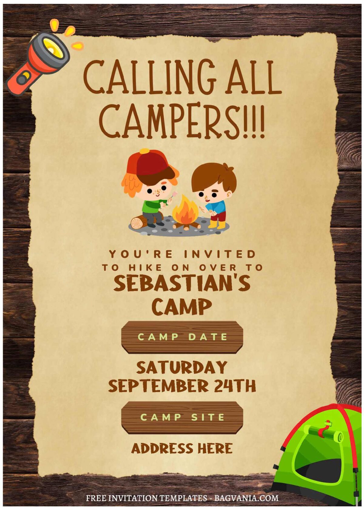 (Free Editable PDF) Camping Kids Birthday Invitation Templates with adorable camper kids