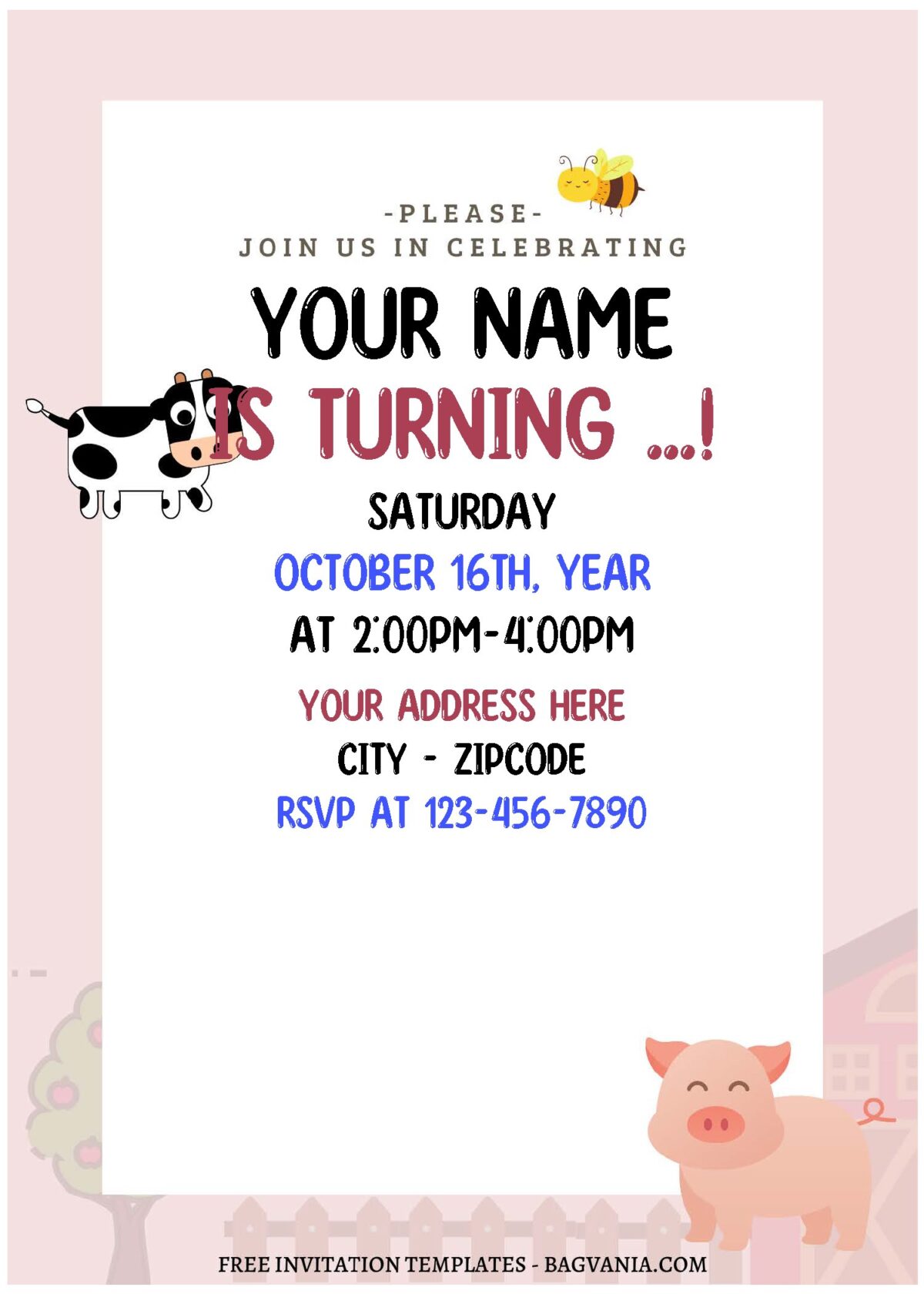 (Free Editable PDF) Fun Cartoon Farm Animal Birthday Invitation Templates B