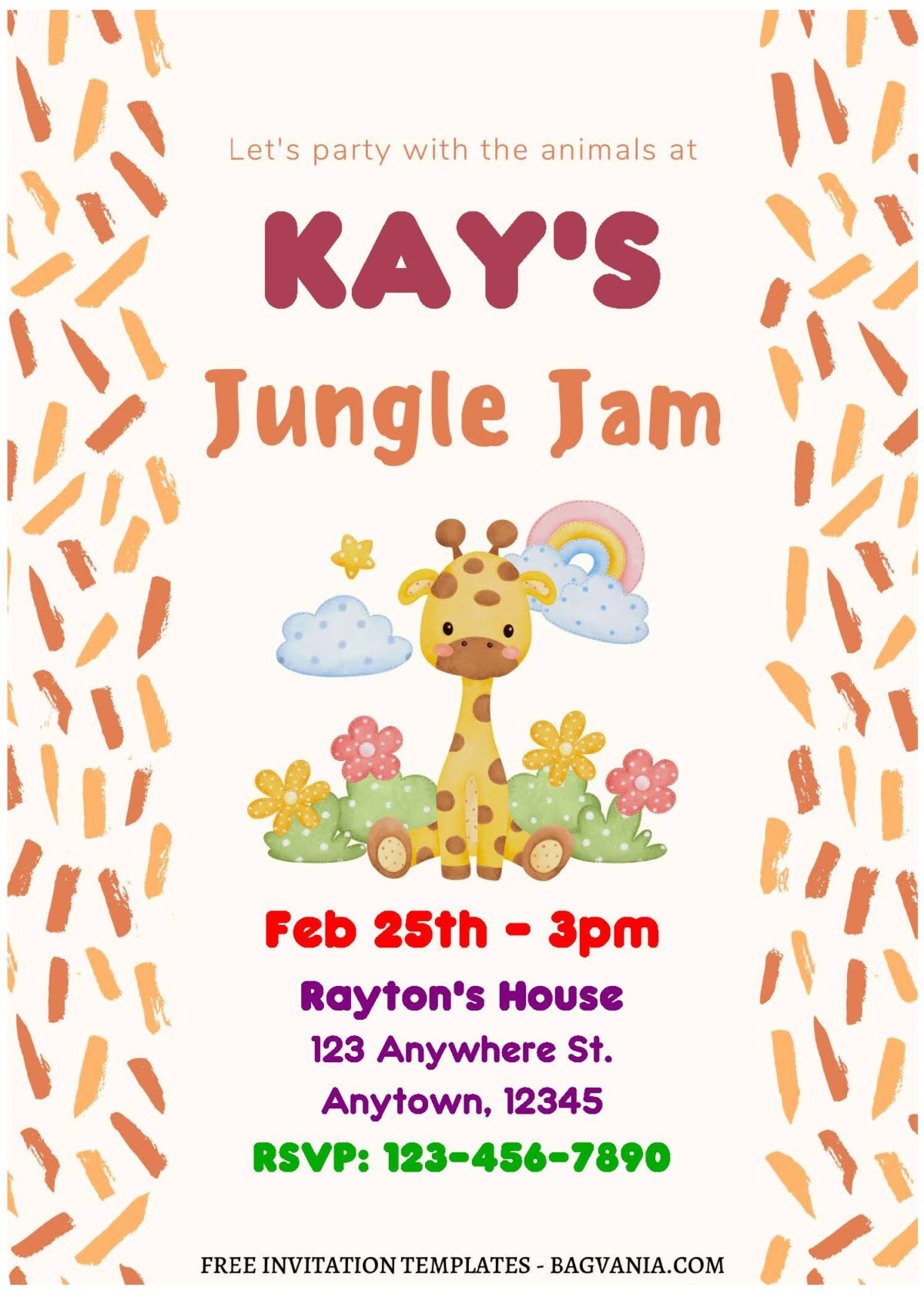 (Free Editable PDF) Adorable Jungle Jam Giraffe Birthday Invitation Templates C