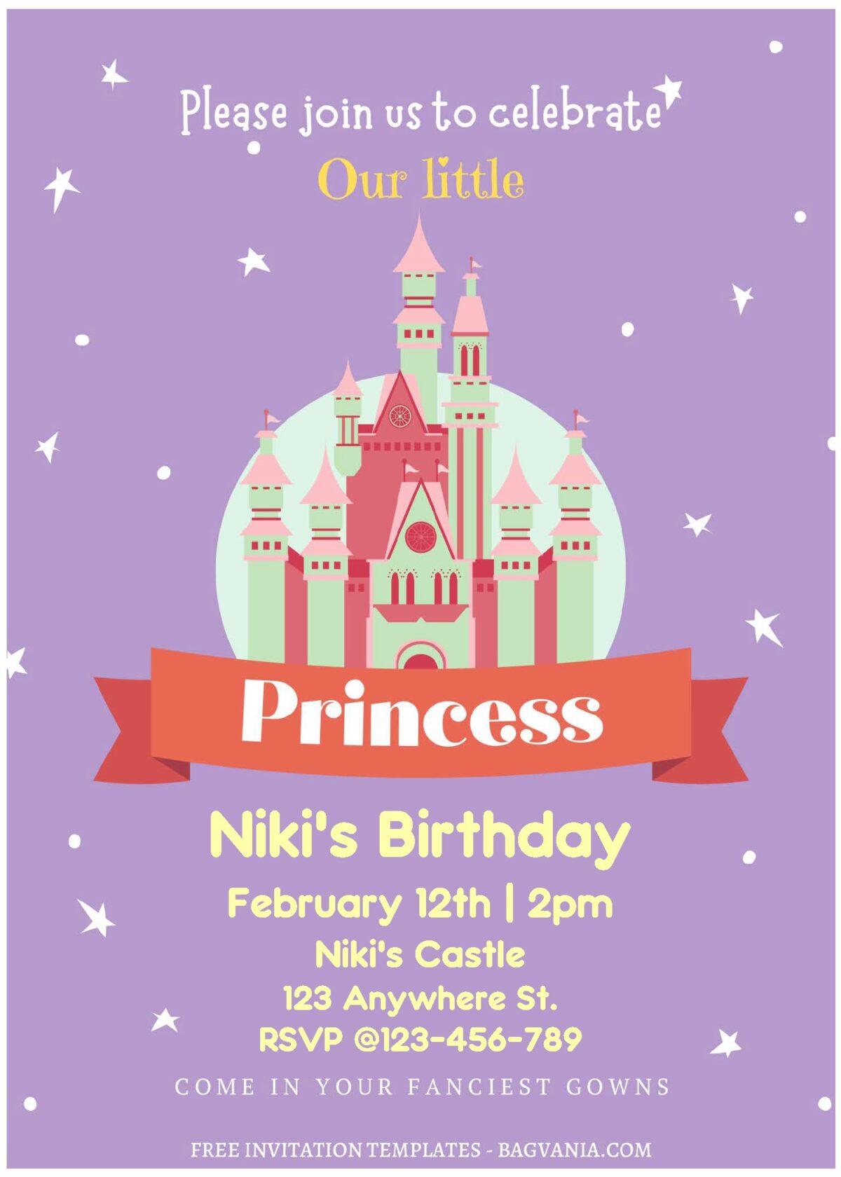 (Free Editable PDF) Little Princess Castle Birthday Invitation Templates C