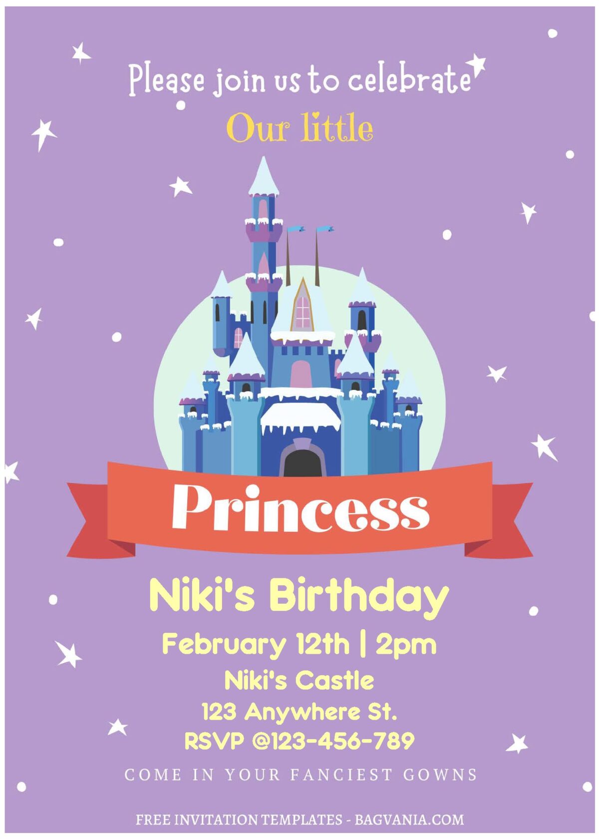 (Free Editable PDF) Little Princess Castle Birthday Invitation Templates B