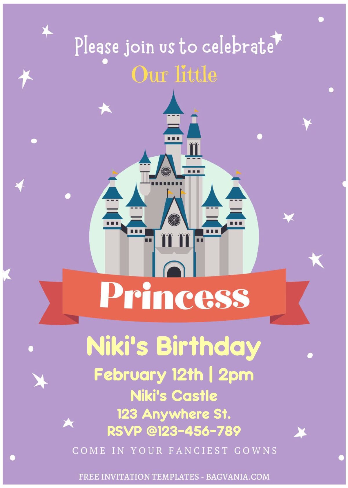 (Free Editable PDF) Little Princess Castle Birthday Invitation Templates