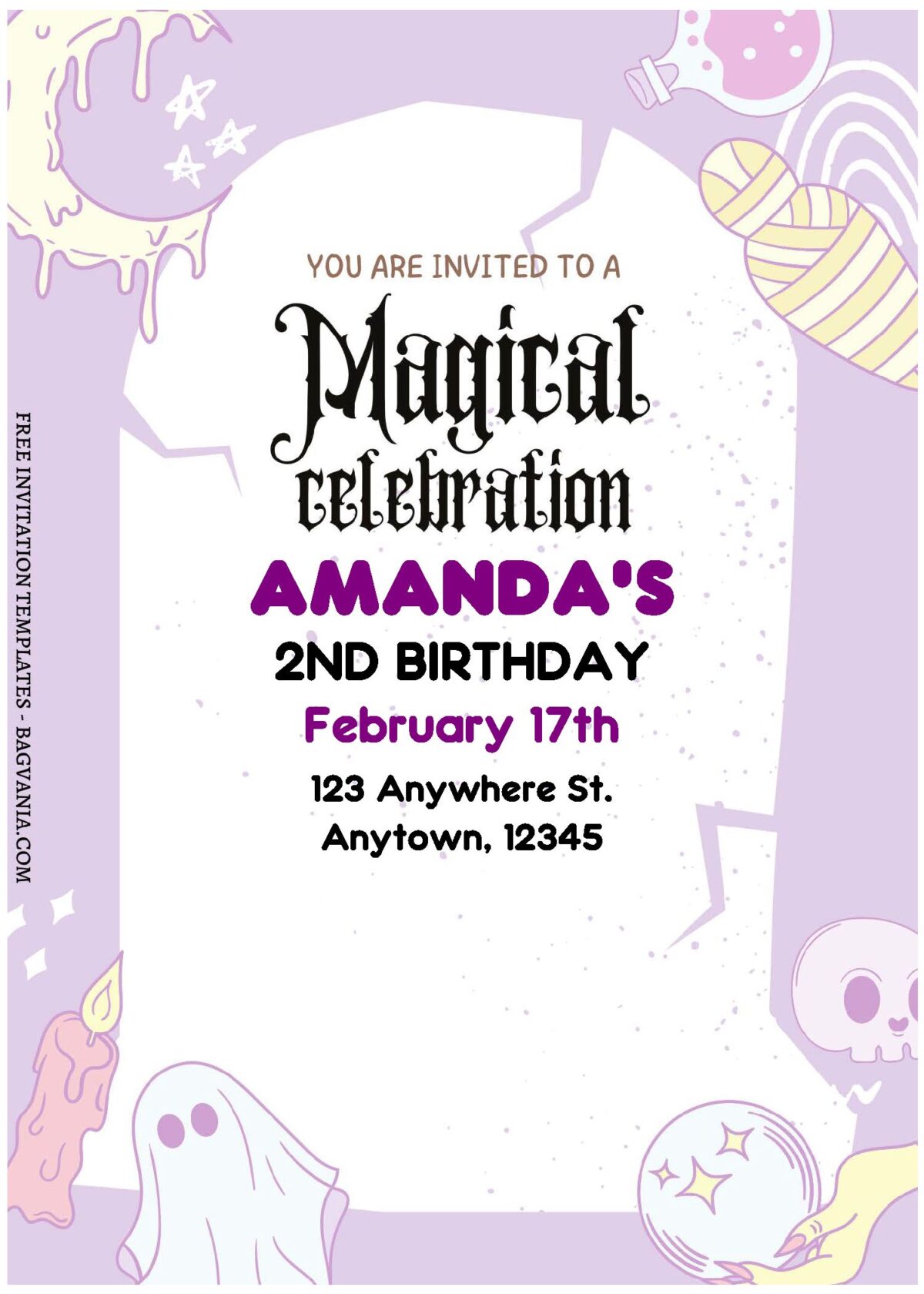 (Free Editable PDF) Halloween Little Witch Birthday Invitation Templates C