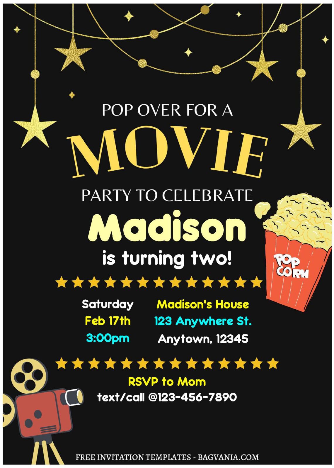 (Free Editable PDF) Unforgettable Movie Night Birthday Invitation ...