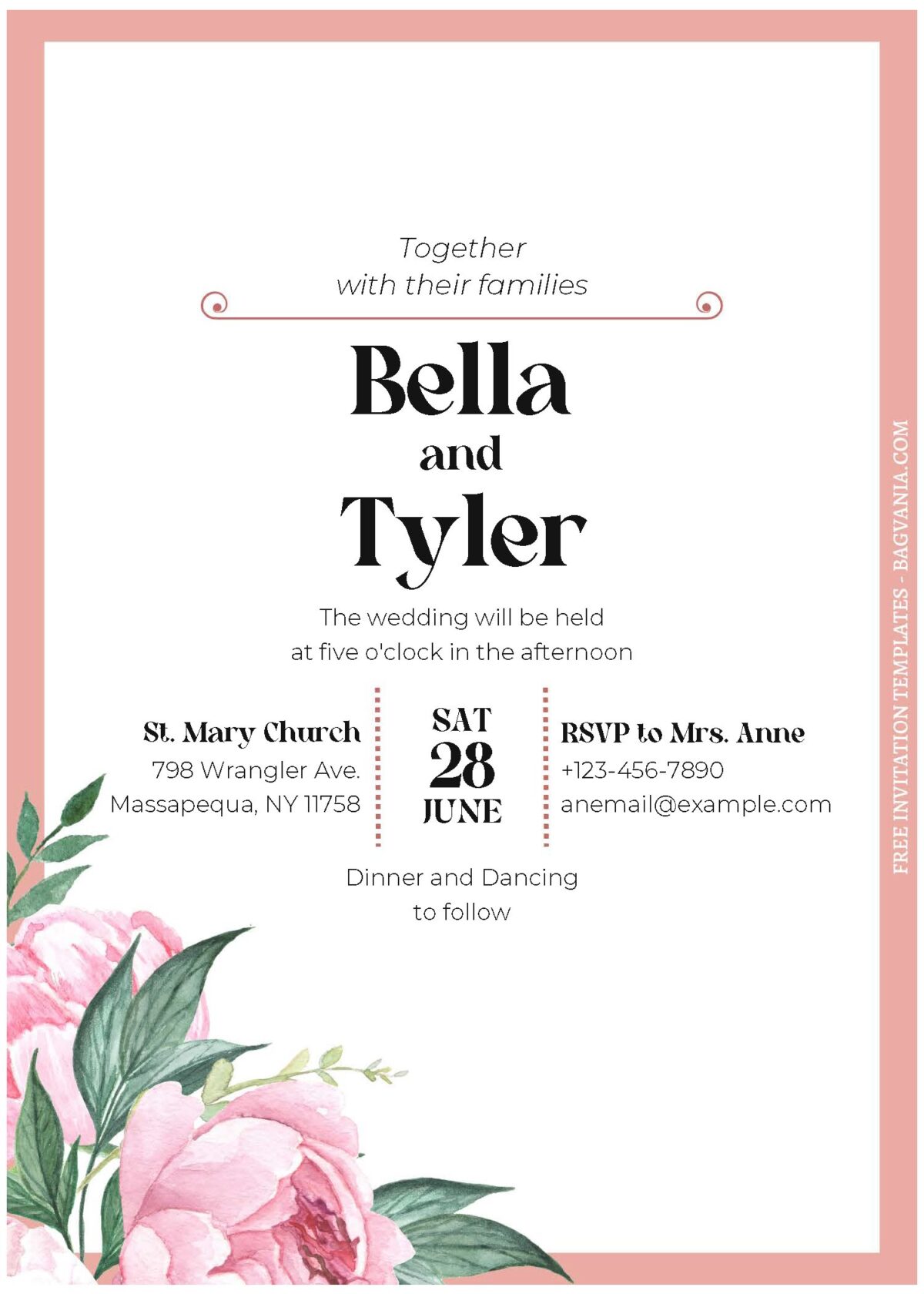 (Free Editable PDF) Blossoming Peony Wedding Invitation Templates B