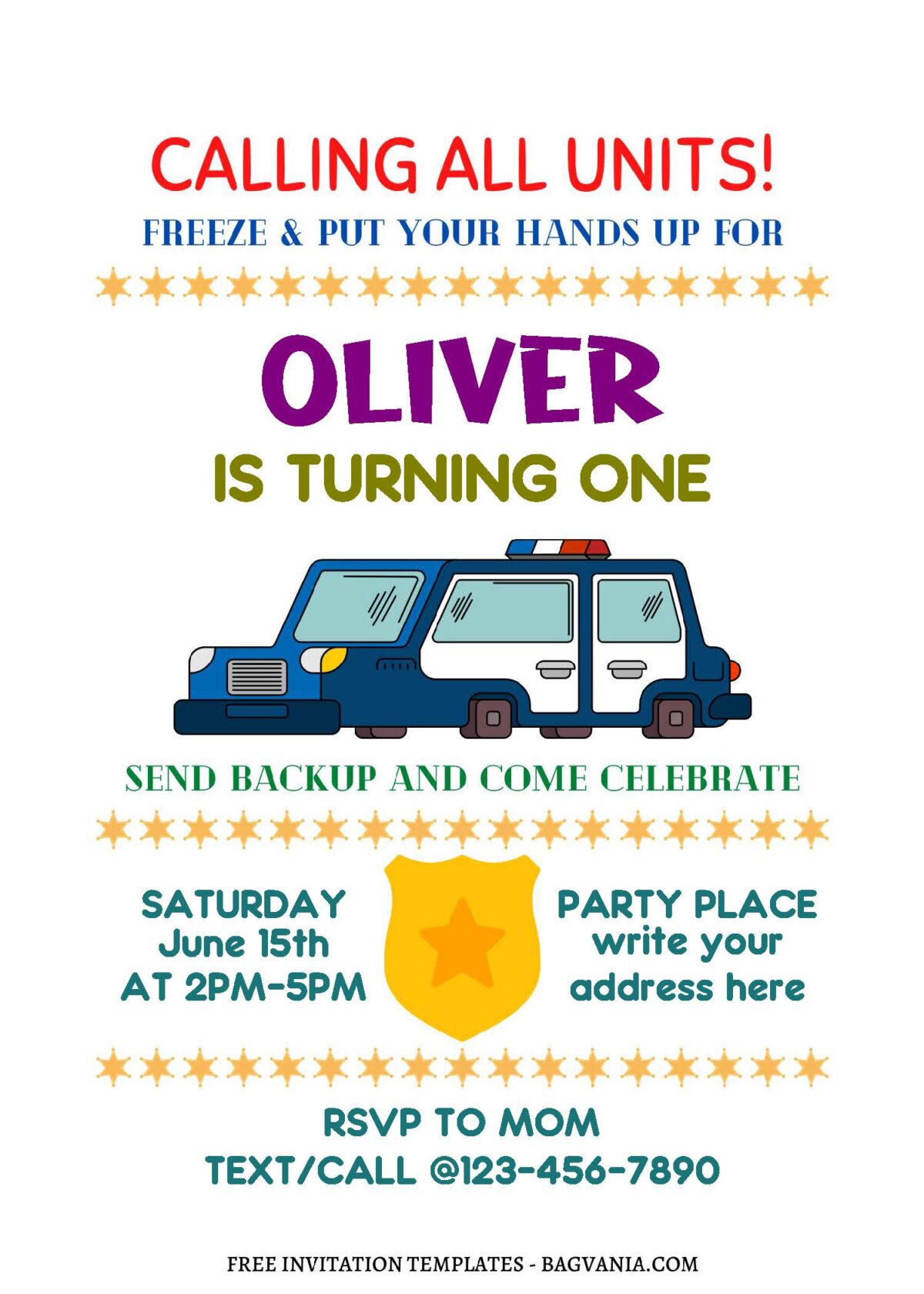 (Free Editable PDF) Police Car Themed Kids Birthday Invitation Templates B