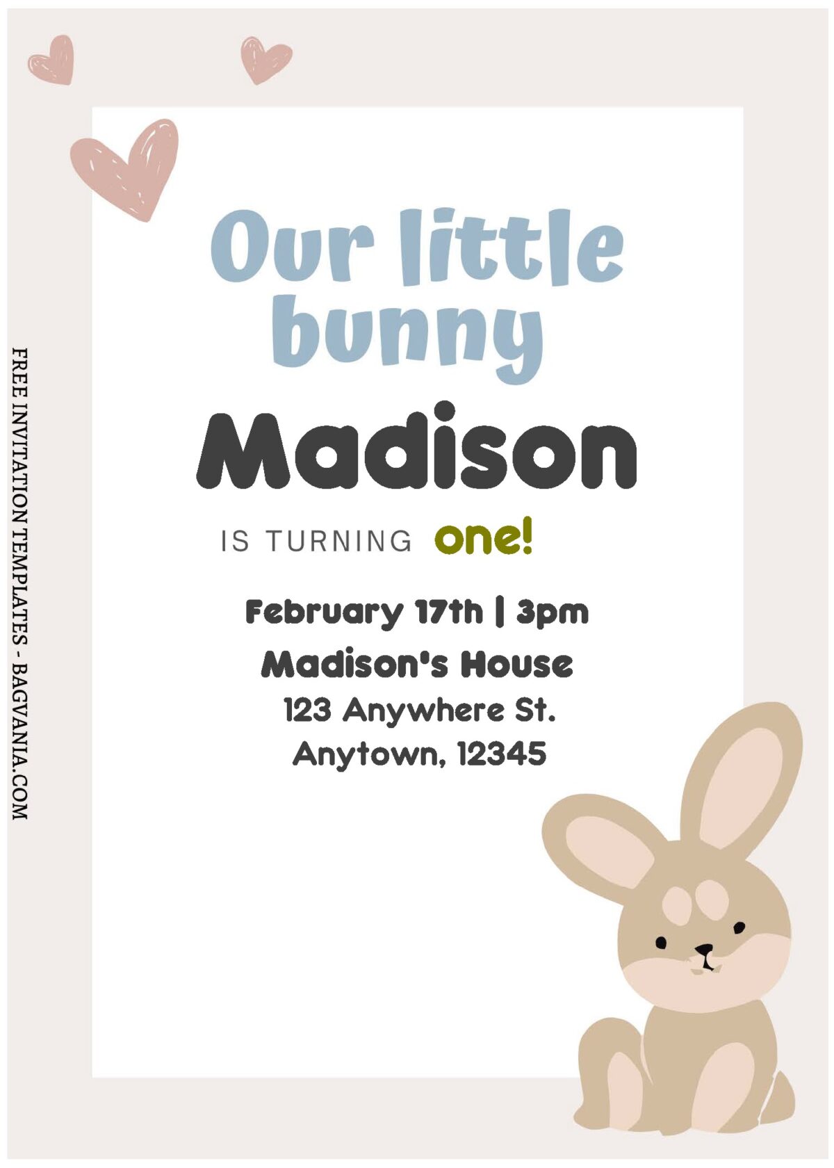(Free Editable PDF) Lovely Cute Bunny Birthday Invitation Templates A