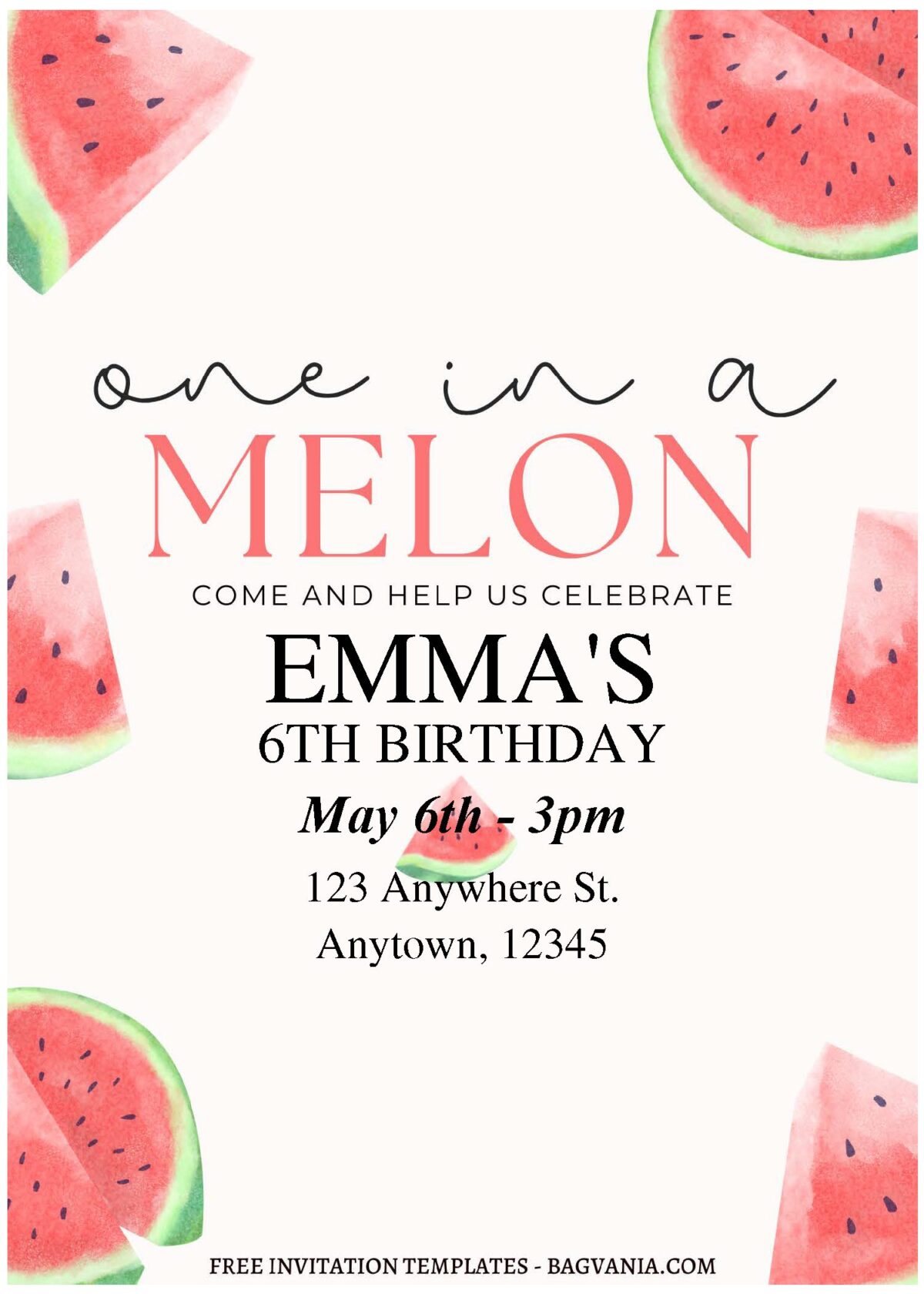 (Free Editable PDF) Red Pulp Watermelon Birthday Invitation Templates C