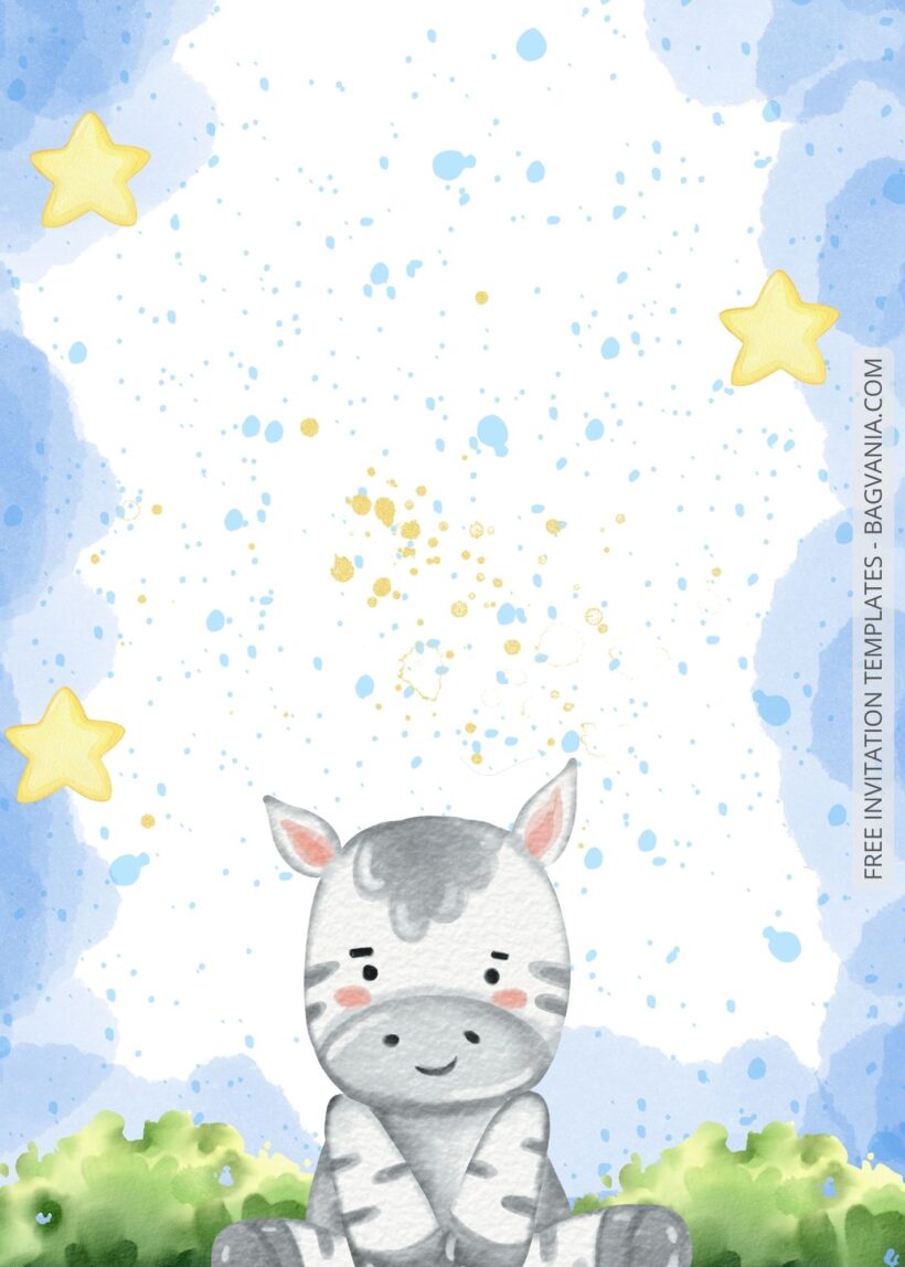 Blank Starry Animals Baby Shower Invitation Templates Seven