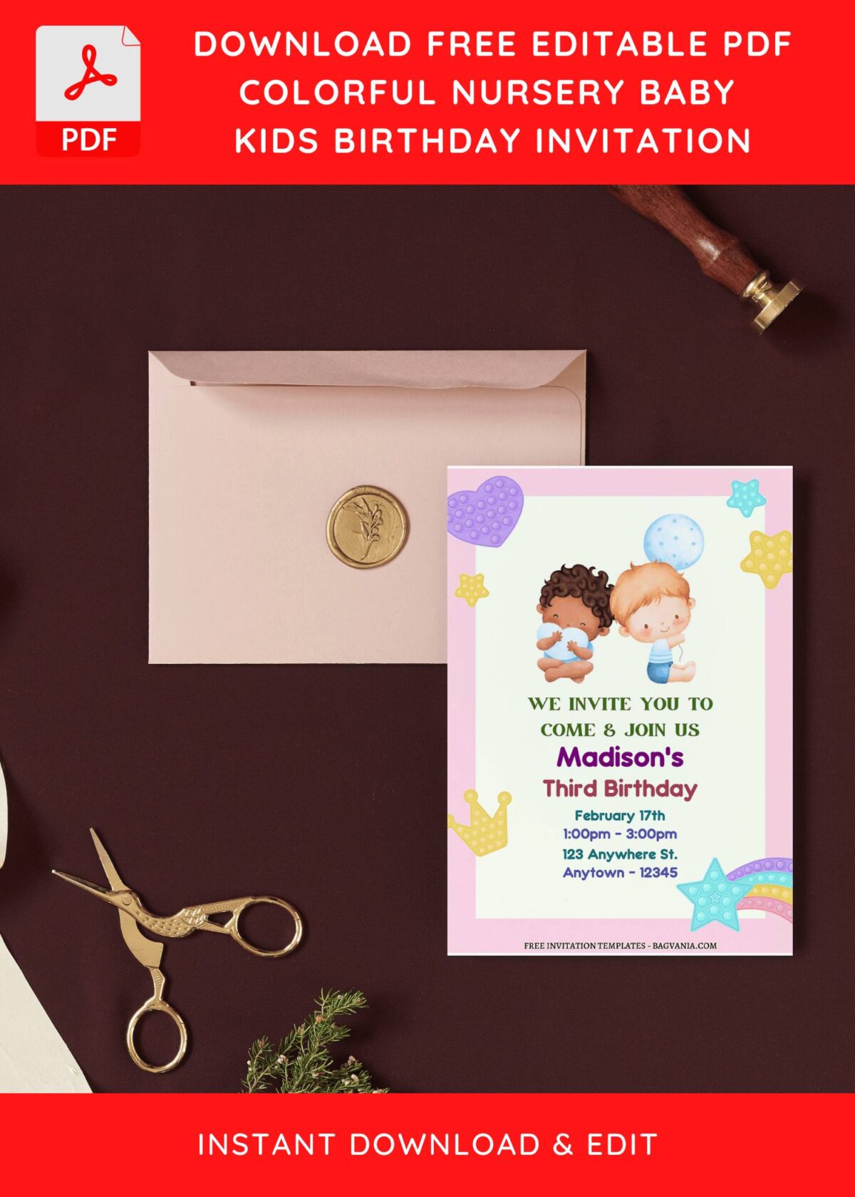 (Free Editable PDF) Colorful Rainbow Nursery Birthday Invitation Templates I