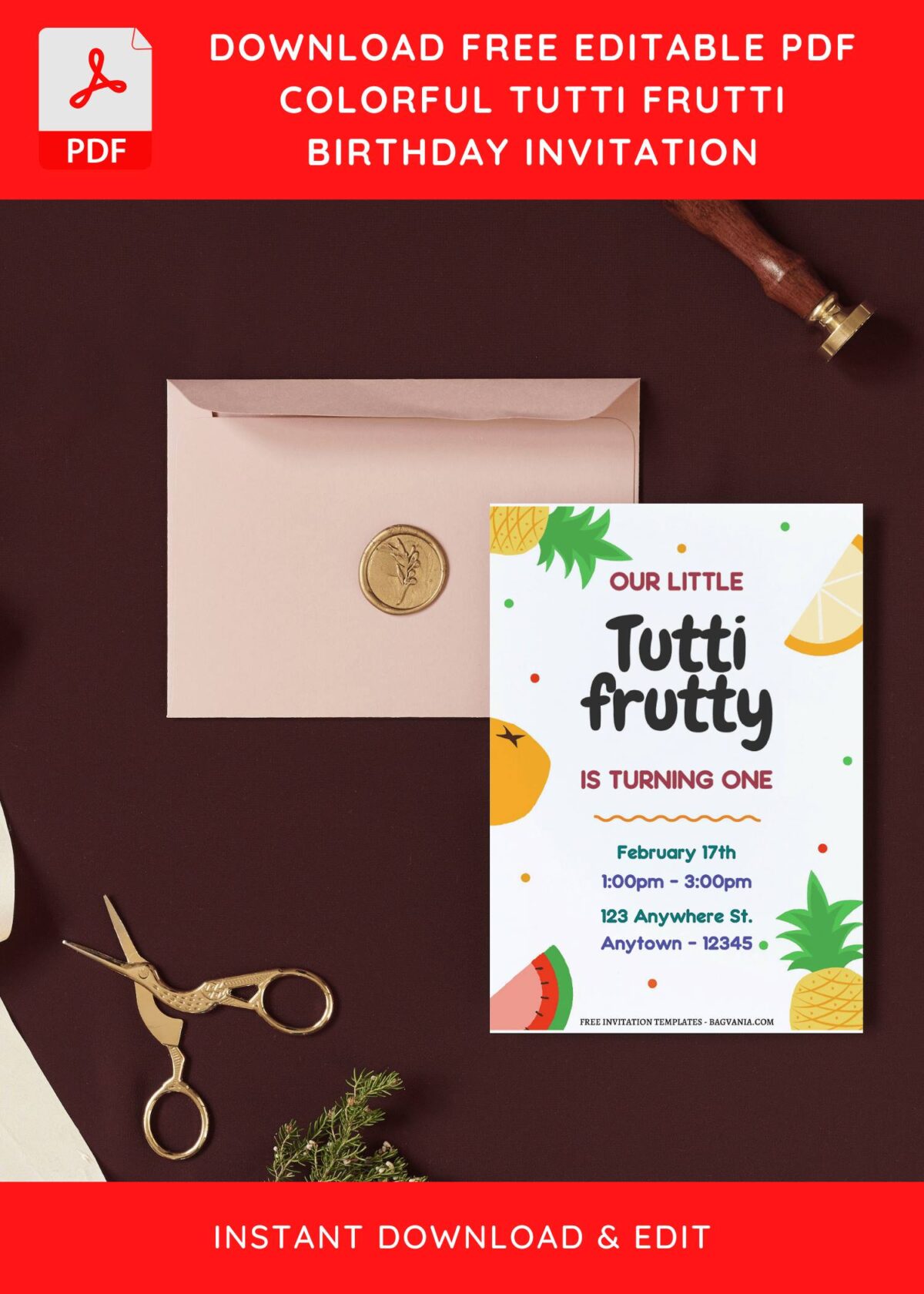 (Free Editable PDF) Fun Tutti Frutti Birthday Invitation Templates I