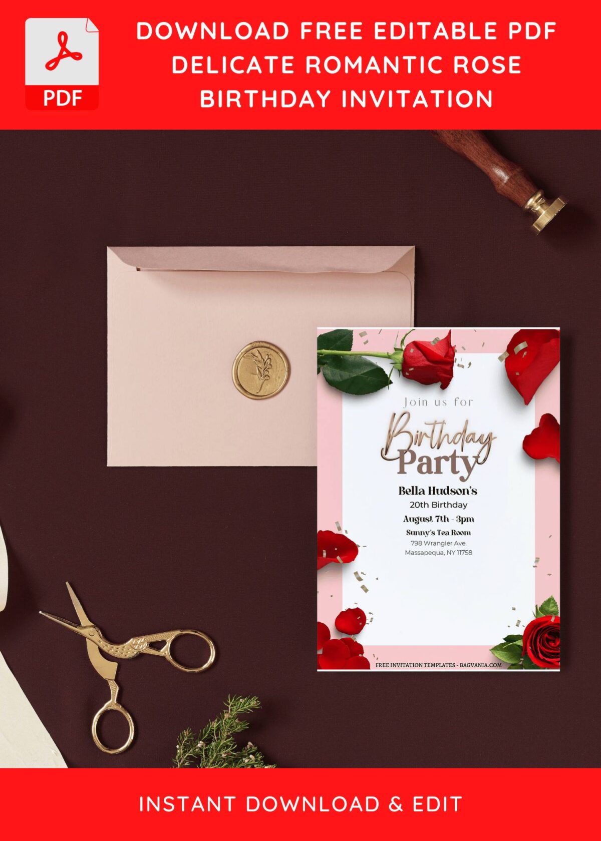 (Free Editable PDF) Everlasting Love Rose Birthday Invitation Templates I