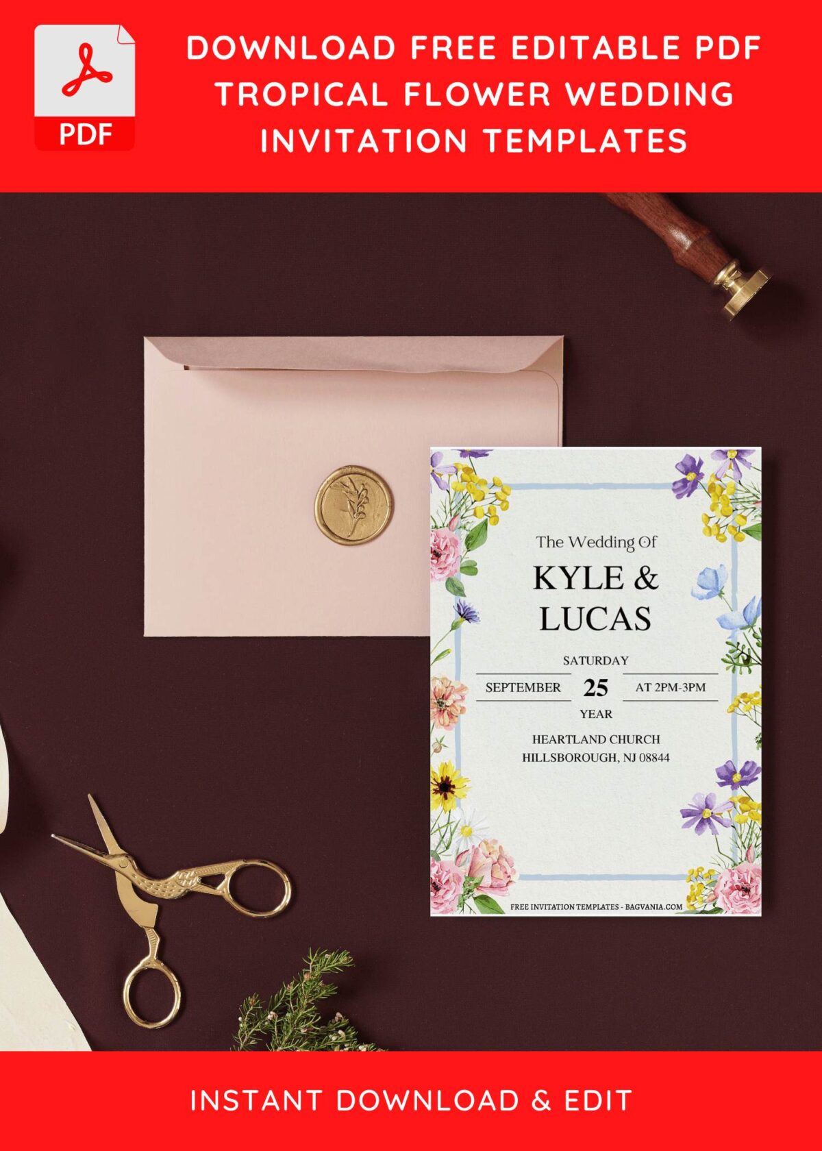 (Free Editable PDF) Pristine Wildflowers Wedding Invitation Templates I