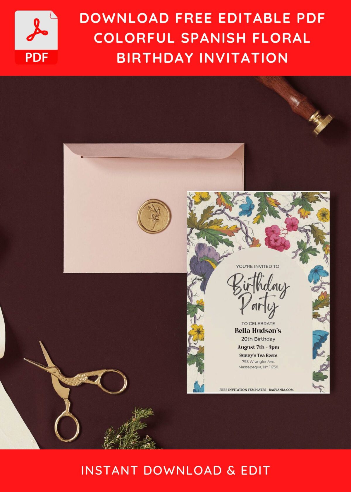(Free Editable PDF) Blooming Colorful Floral Birthday Invitation Templates I