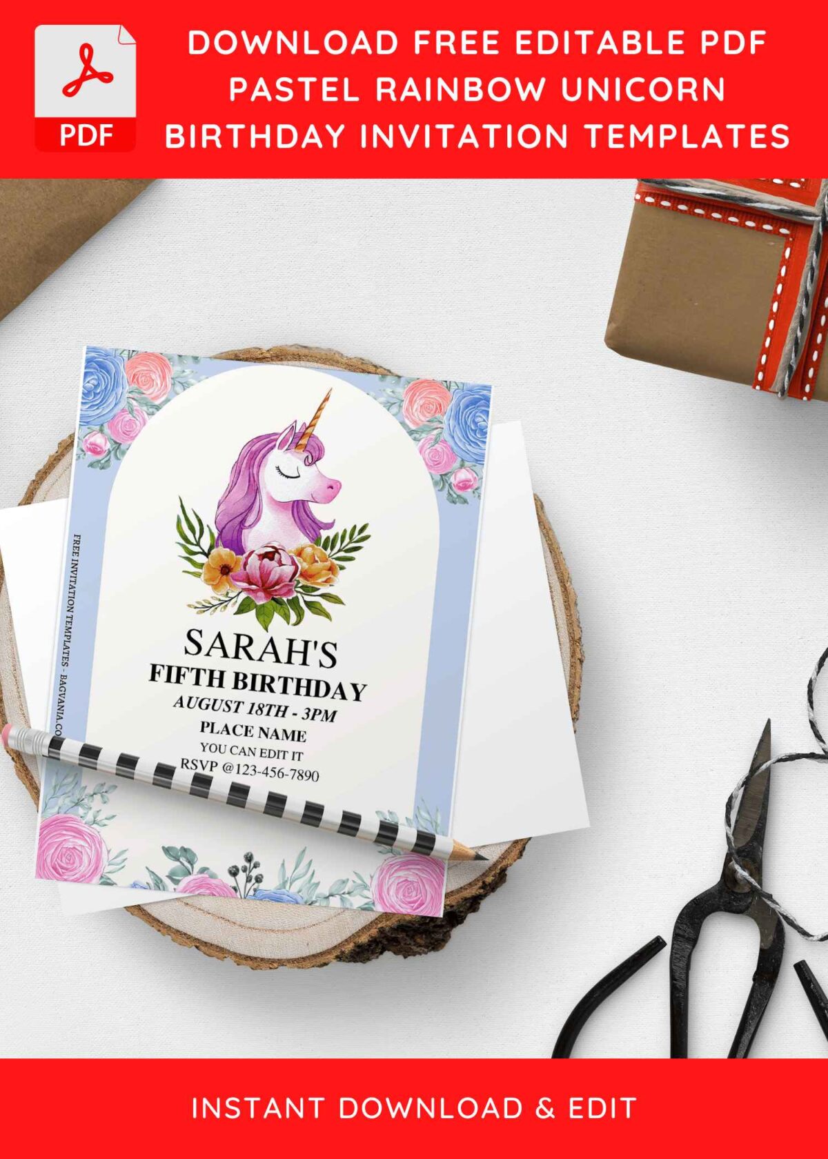 (Free Editable PDF) Pretty Flower Unicorn Birthday Invitation Templates H