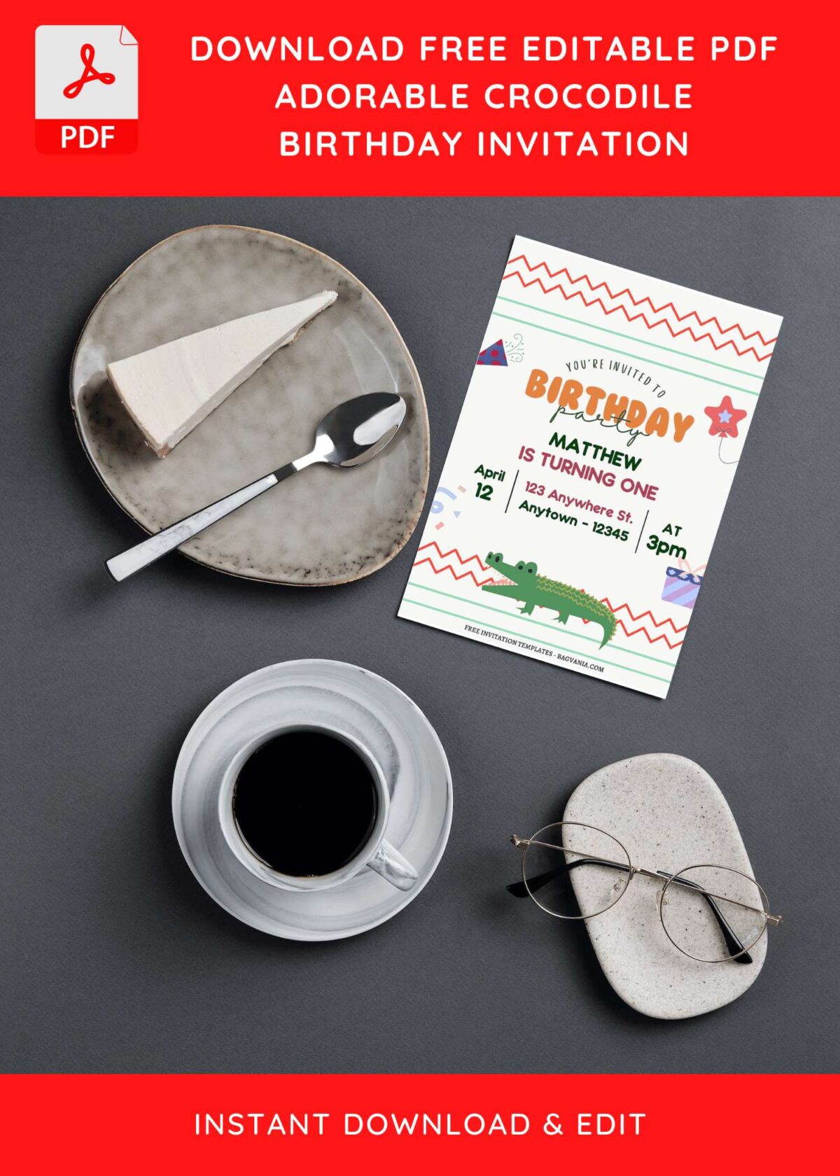 (Free Editable PDF) Cute Alligator Kids Birthday Invitation Templates G