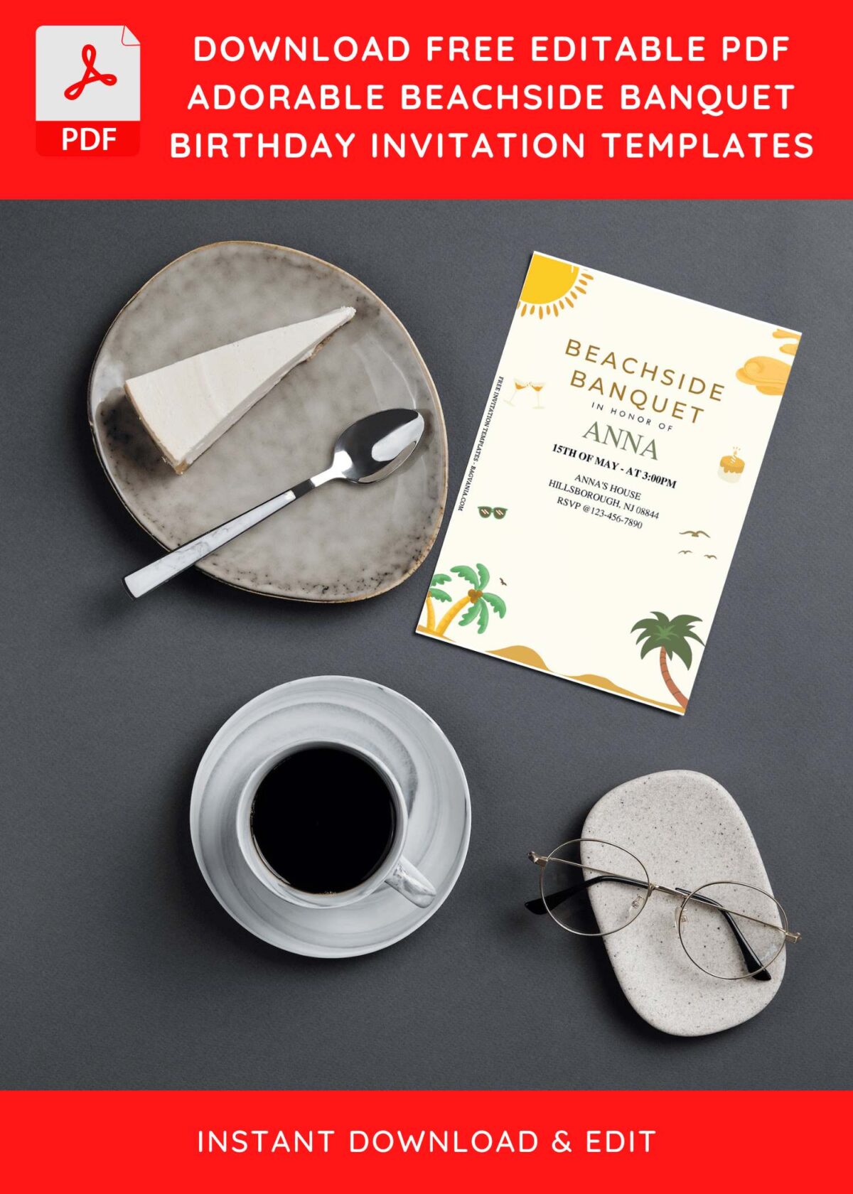 (Free Editable PDF) Summer Beachside Banquet Birthday Invitation Templates G