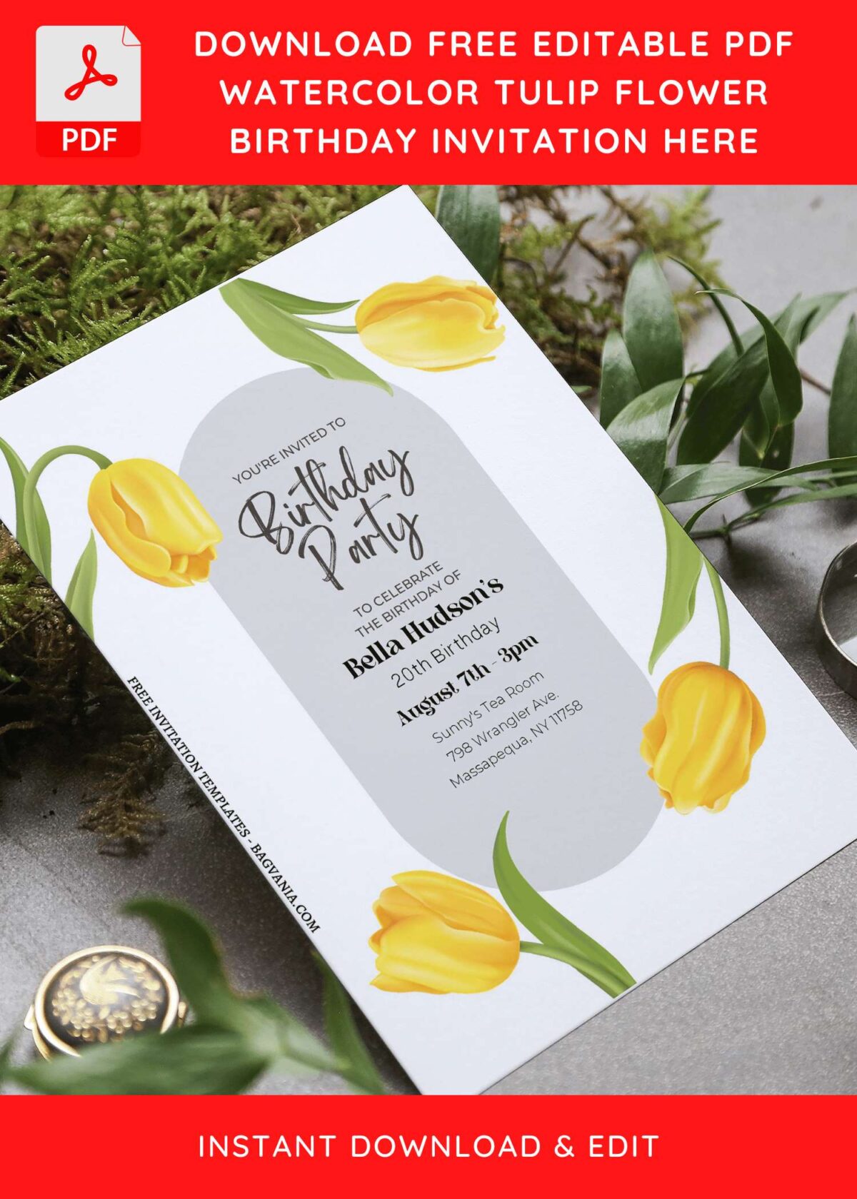 (Free Editable PDF) Garden Tulip Birthday Invitation Templates F