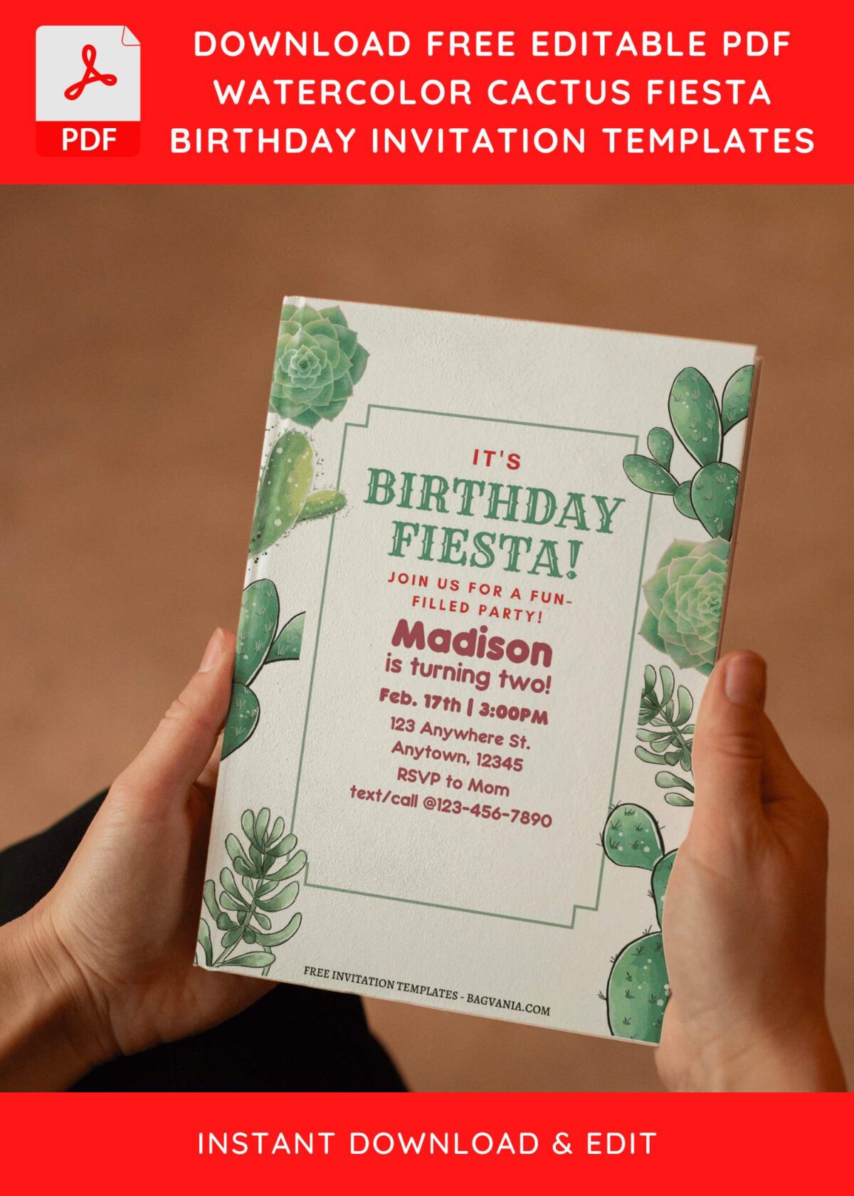 (Free Editable PDF) Birthday Fiesta Cactus Invitation Templates E