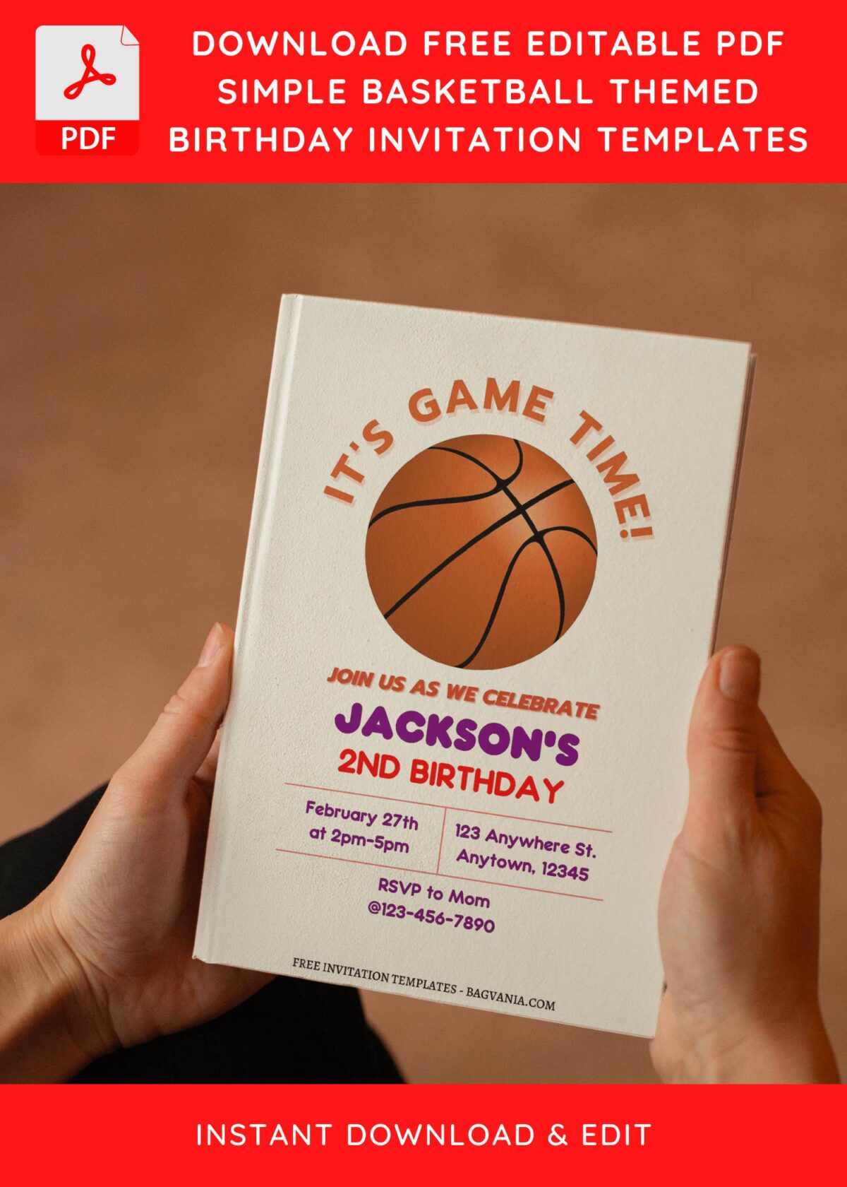 (Free Editable PDF) Game Time Basketball Birthday Invitation Templates E