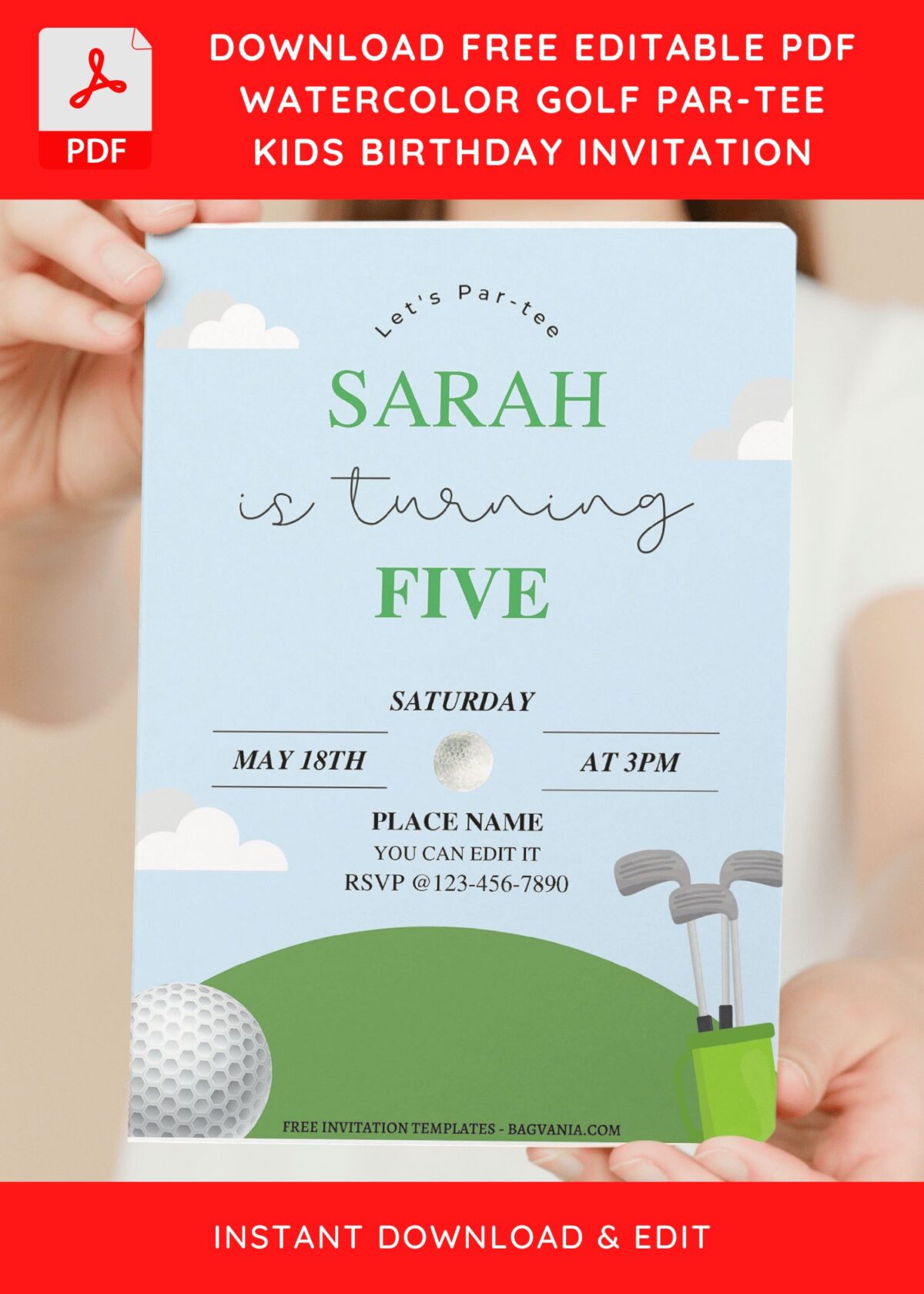 (Free Editable PDF) Playful Golf Par-Tee Kids Birthday Invitation Templates I