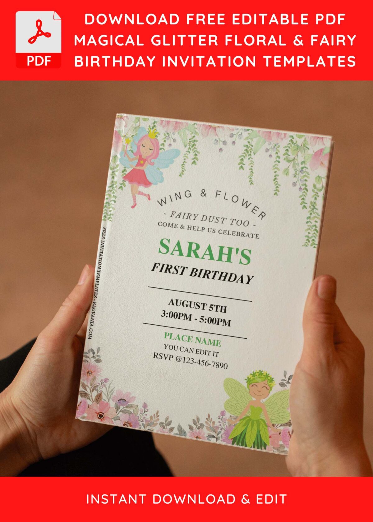 (Free Editable PDF) Enchanting Floral Fairy Birthday Invitation Templates E