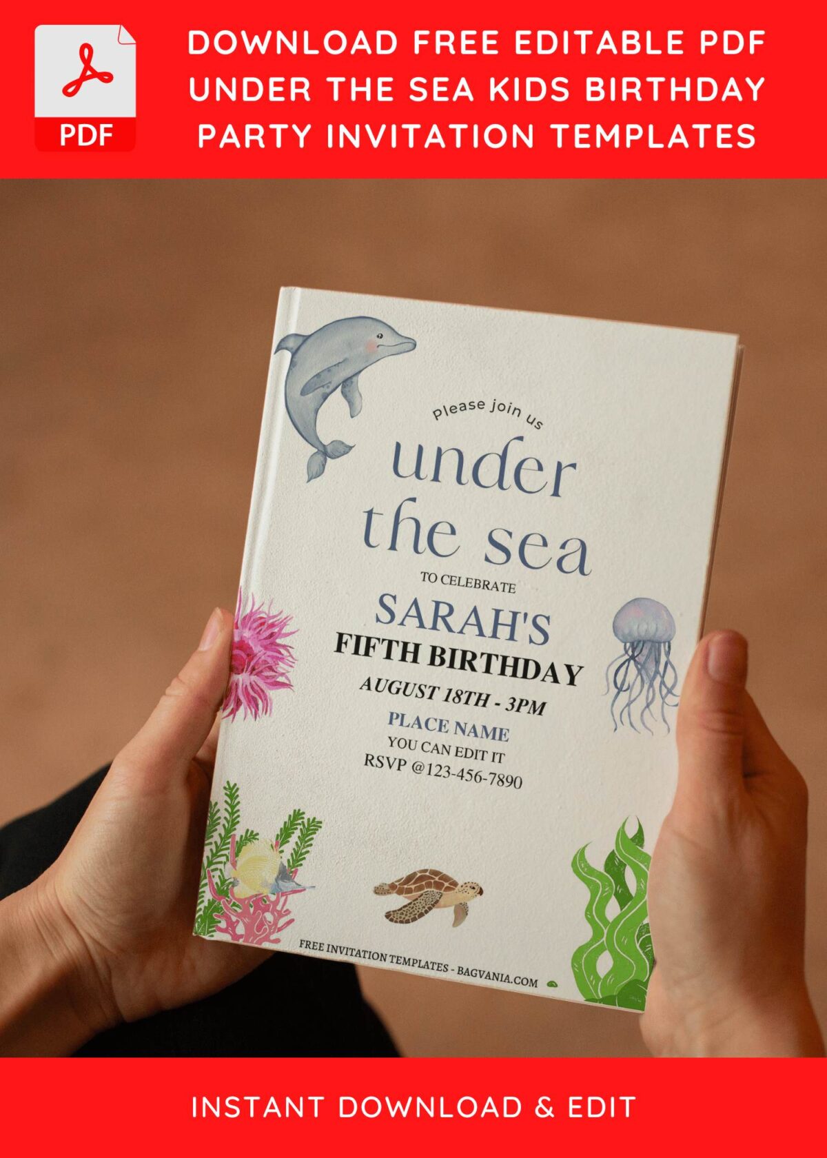 (Free Editable PDF) Cute Sea Creatures Birthday Invitation Templates E