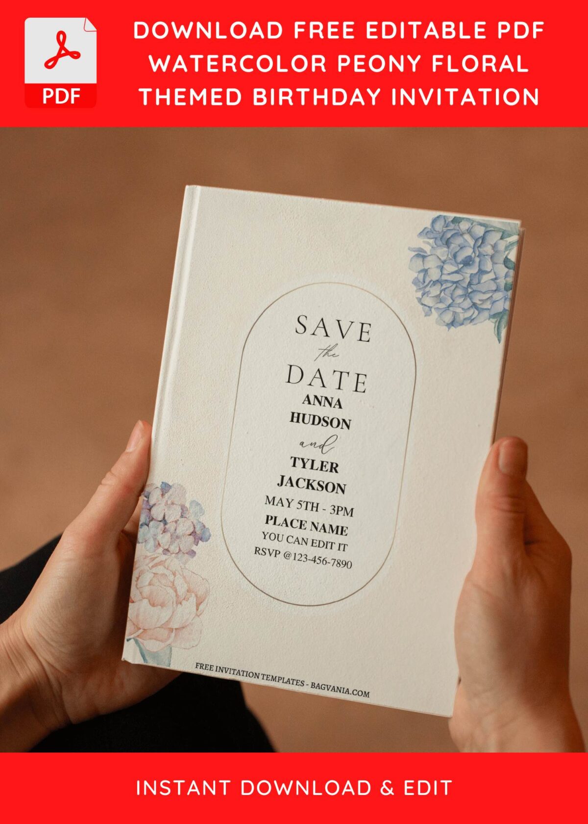 (Free Editable PDF) Simply Stunning Peony Wedding Invitation Templates E