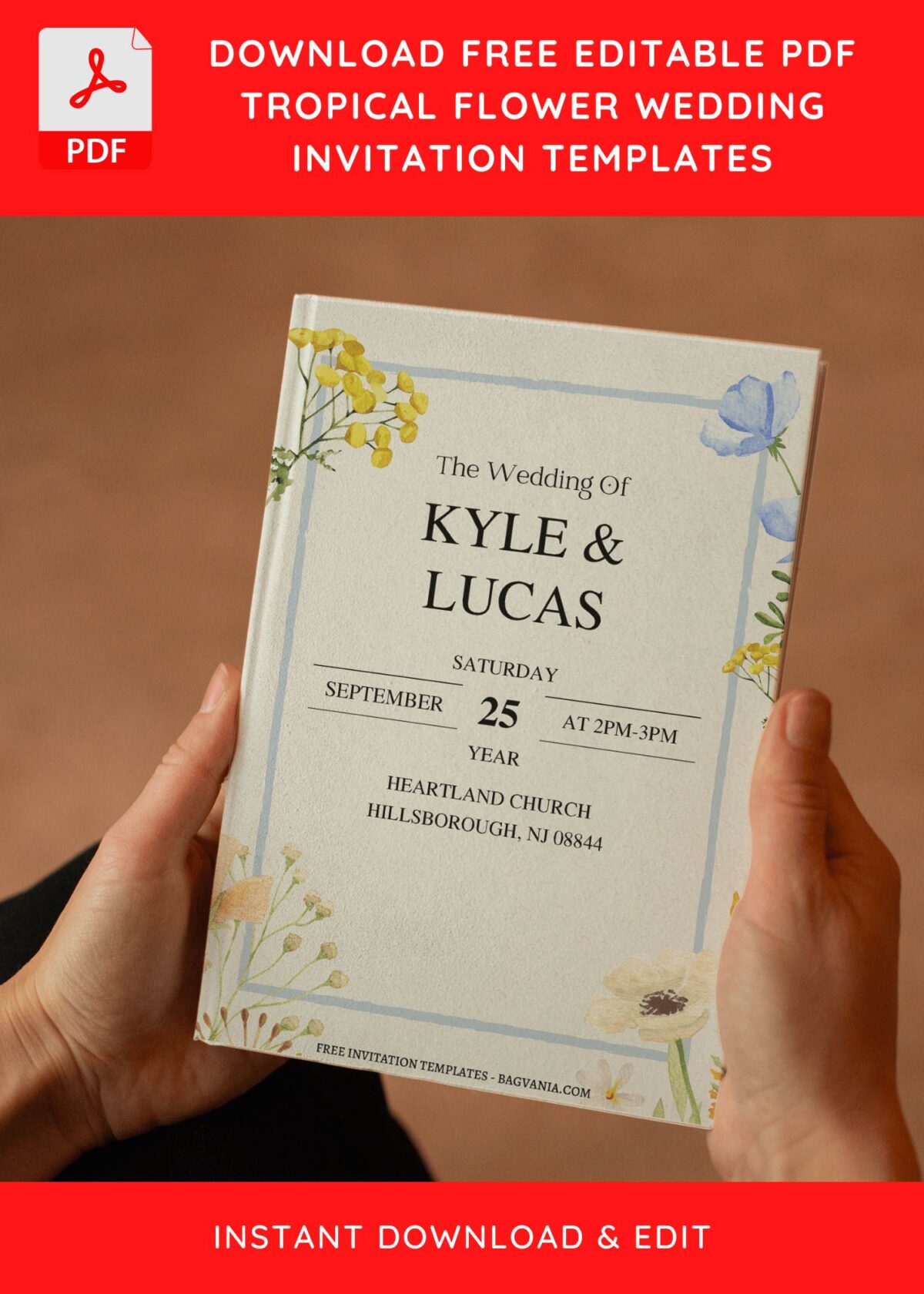 (Free Editable PDF) Pristine Wildflowers Wedding Invitation Templates E