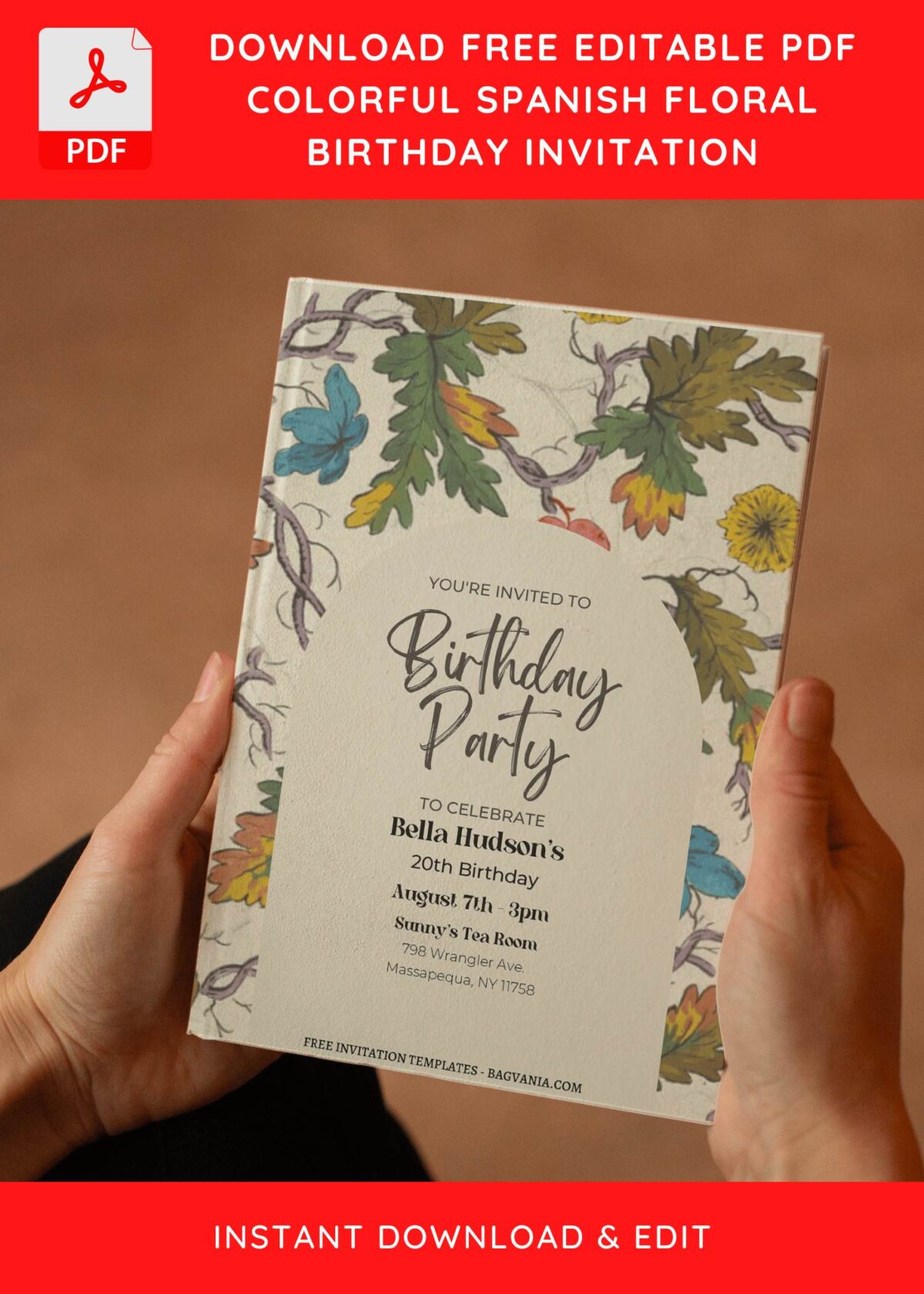 (Free Editable PDF) Blooming Colorful Floral Birthday Invitation Templates E