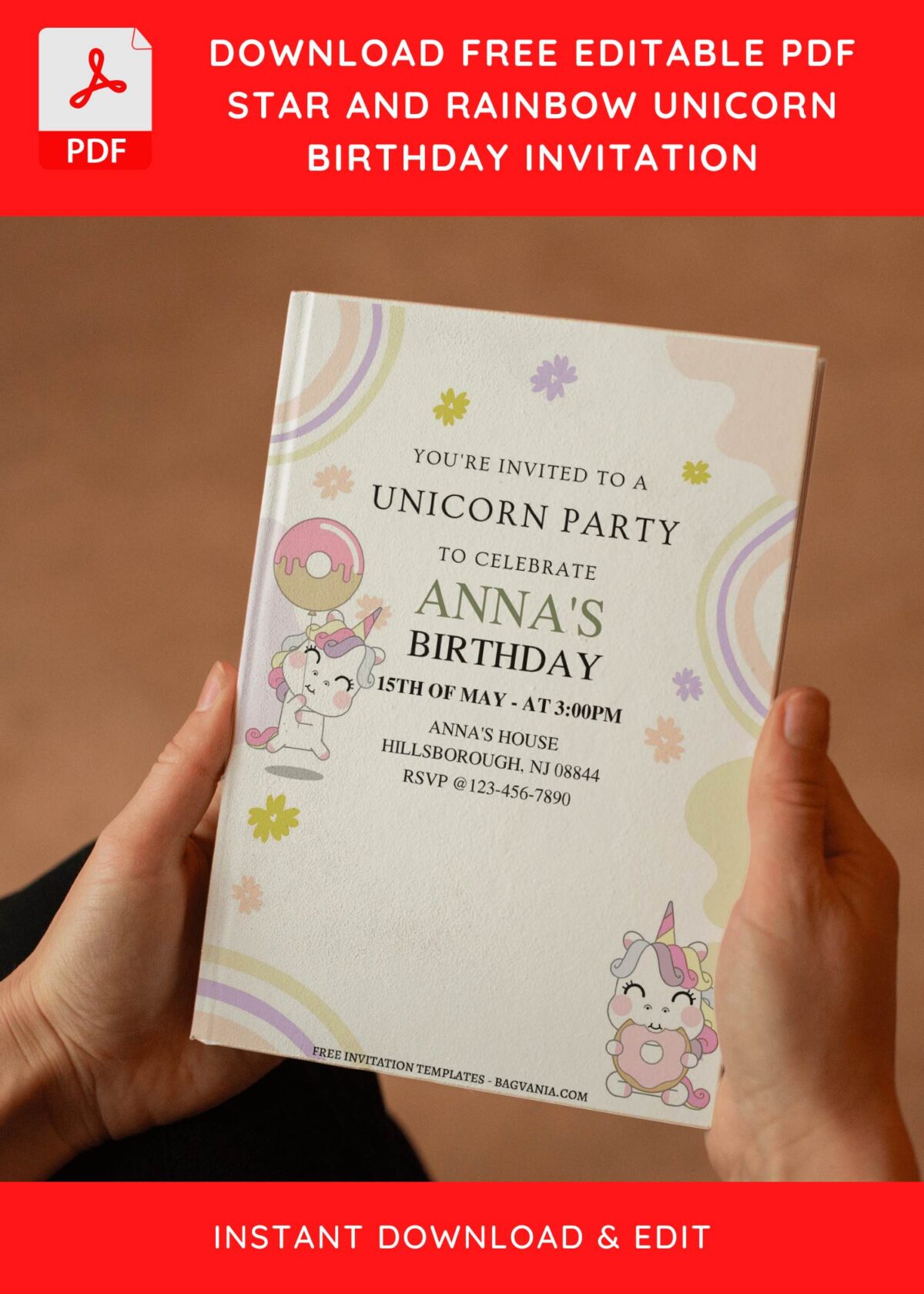 (Free Editable PDF) Spectral Rainbow Unicorn Birthday Invitation Templates E