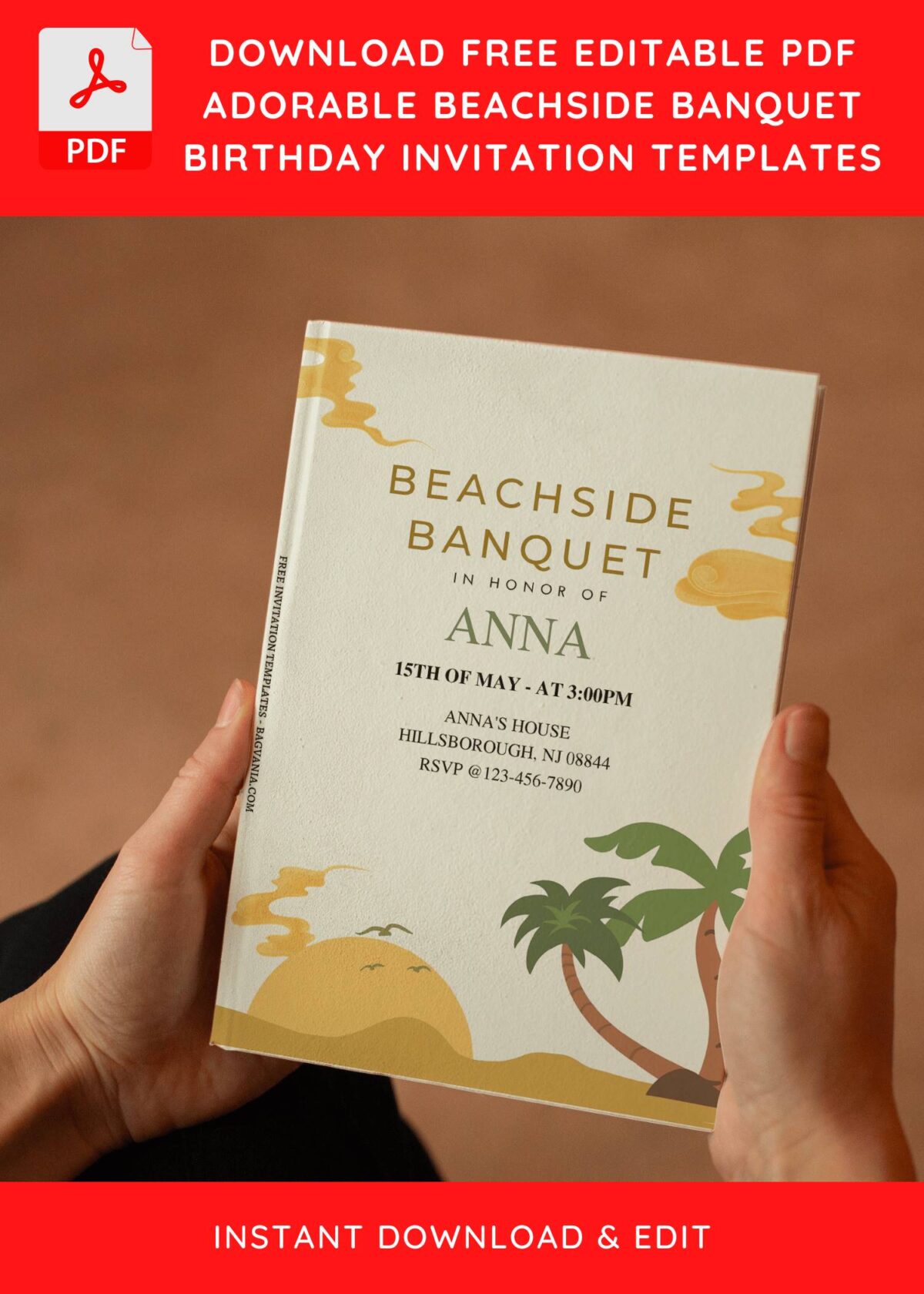 (Free Editable PDF) Summer Beachside Banquet Birthday Invitation Templates E