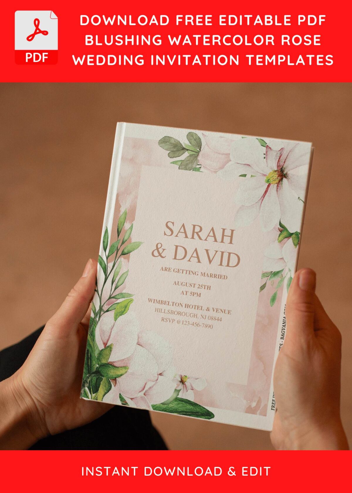 (Free Editable PDF) Blissful Romantic Garden Floral Wedding Invitation Templates E