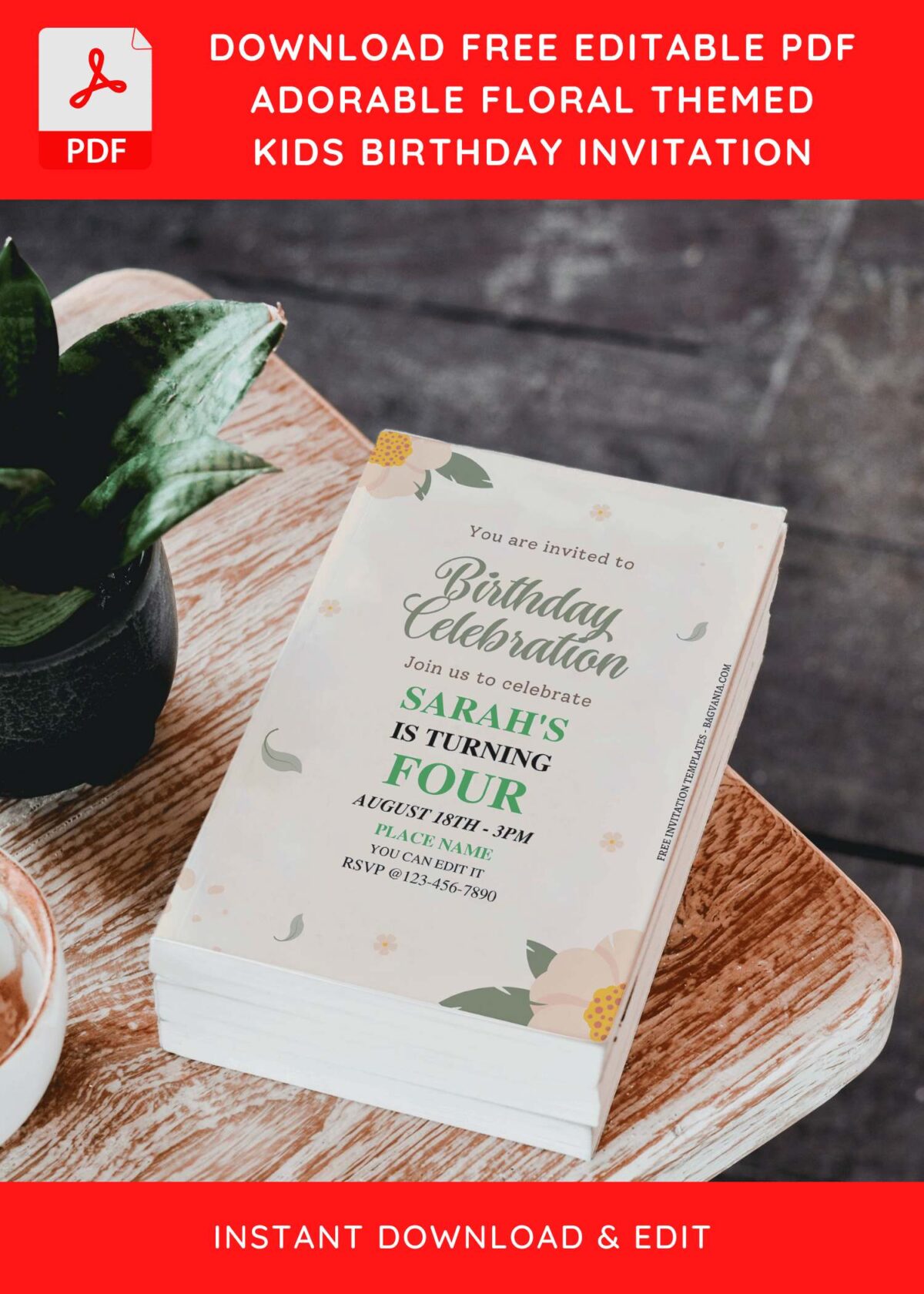 (Free Editable PDF) Graceful Floral Kids Birthday Invitation Templates D