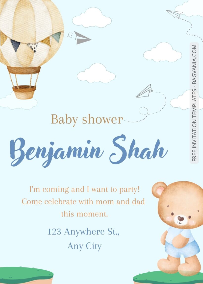 Blank Adorable Teddy Bear Baby Shower Invitation Templates 