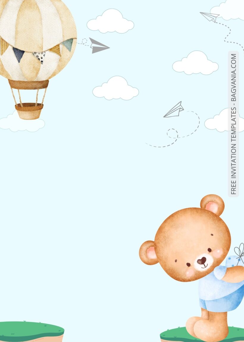 Blank Adorable Teddy Bear Baby Shower Invitation Templates Six