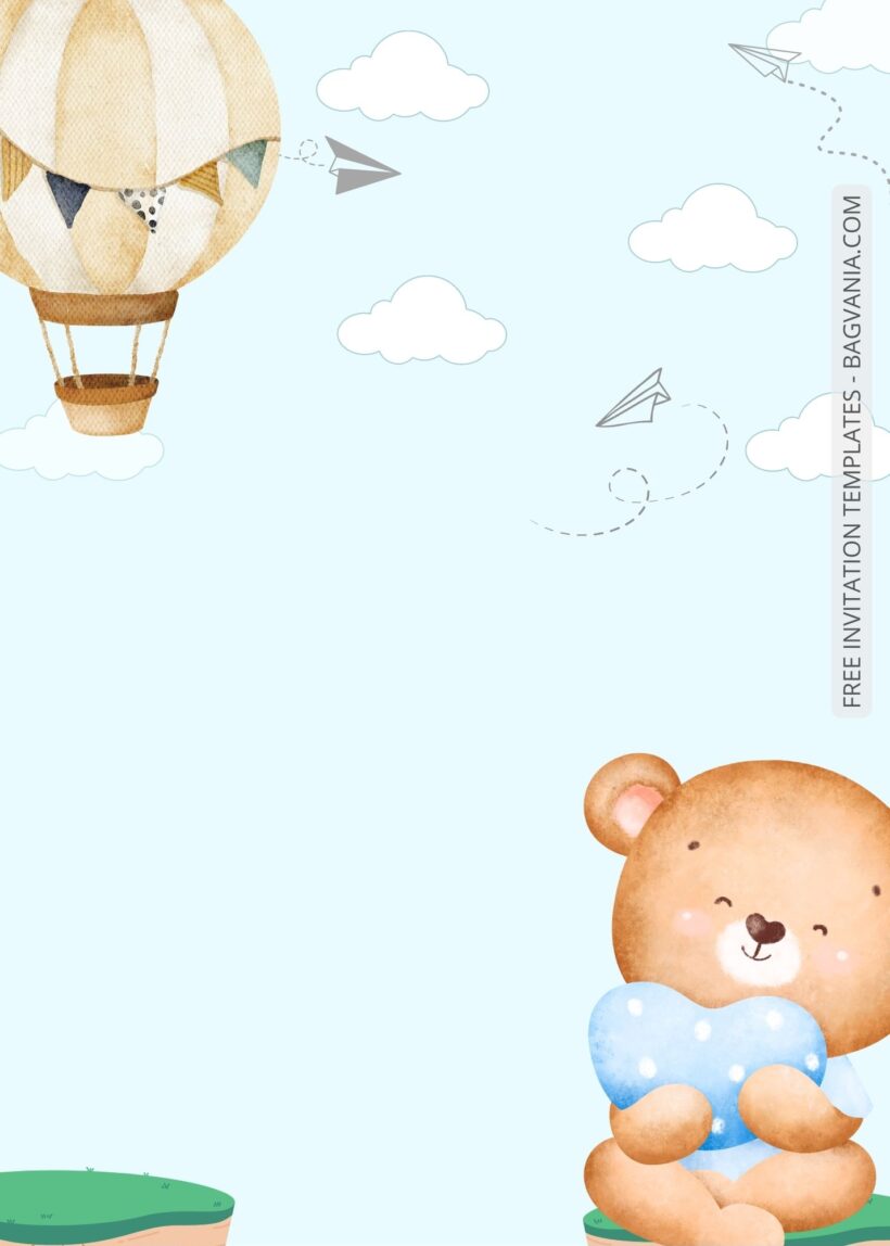 Blank Adorable Teddy Bear Baby Shower Invitation Templates Two