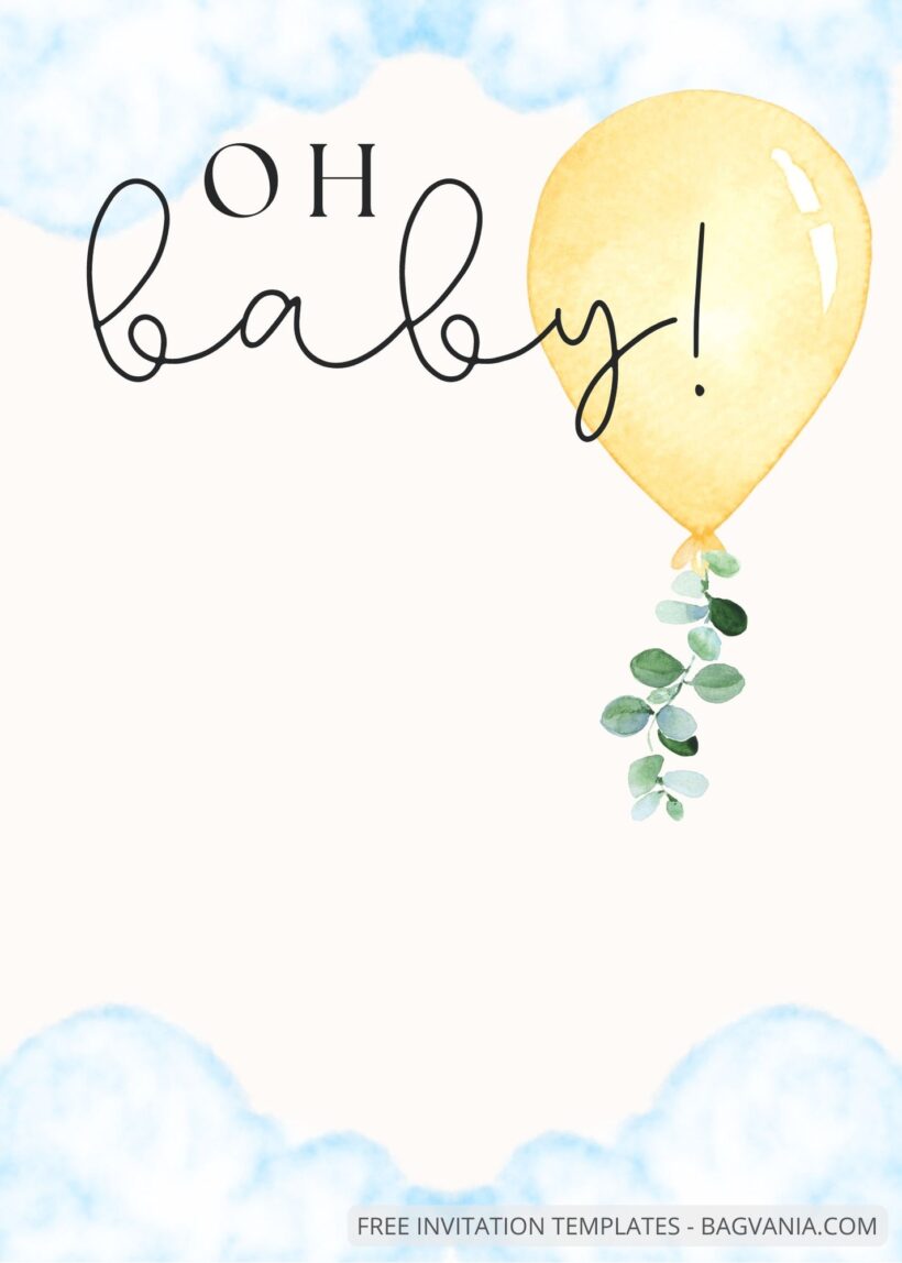 Blank Floating Balloon Baby Shower Invitation Templates Four