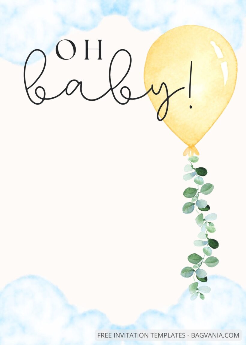 Blank Floating Balloon Baby Shower Invitation Templates One