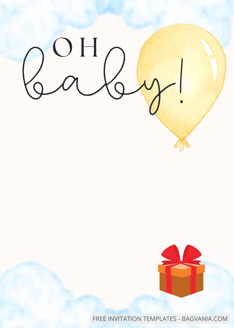 Blank Floating Balloon Baby Shower Invitation Templates Six