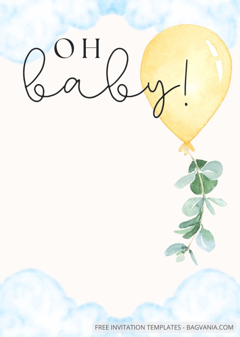 Blank Floating Balloon Baby Shower Invitation Templates Three