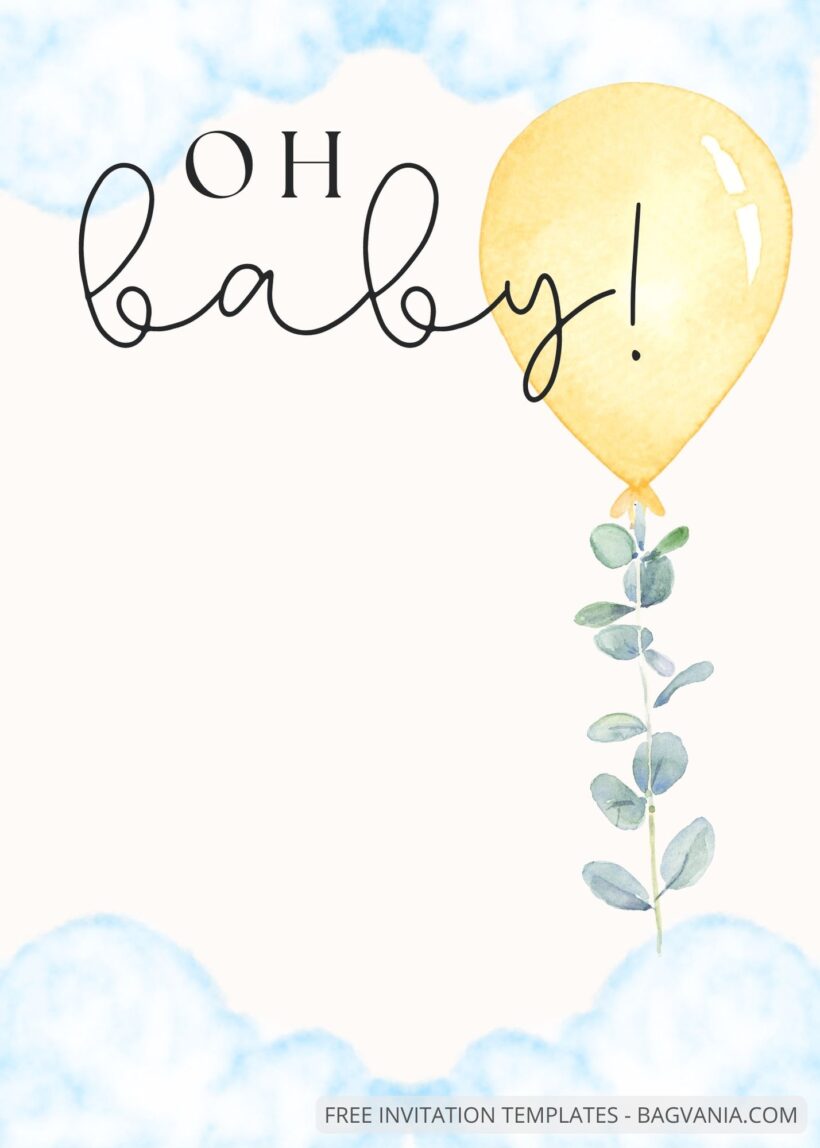 Blank Floating Balloon Baby Shower Invitation Templates Two