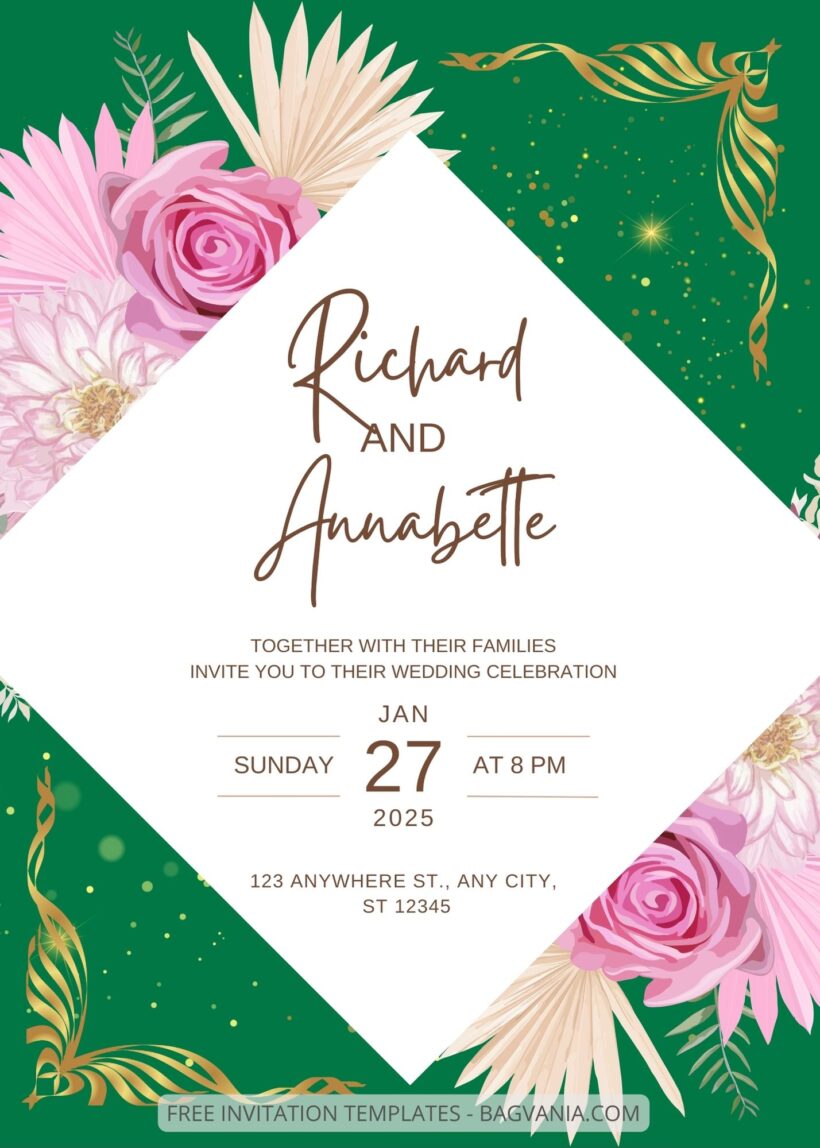 Blank Pink Sparkling Floral Wedding Invitation Templates Title