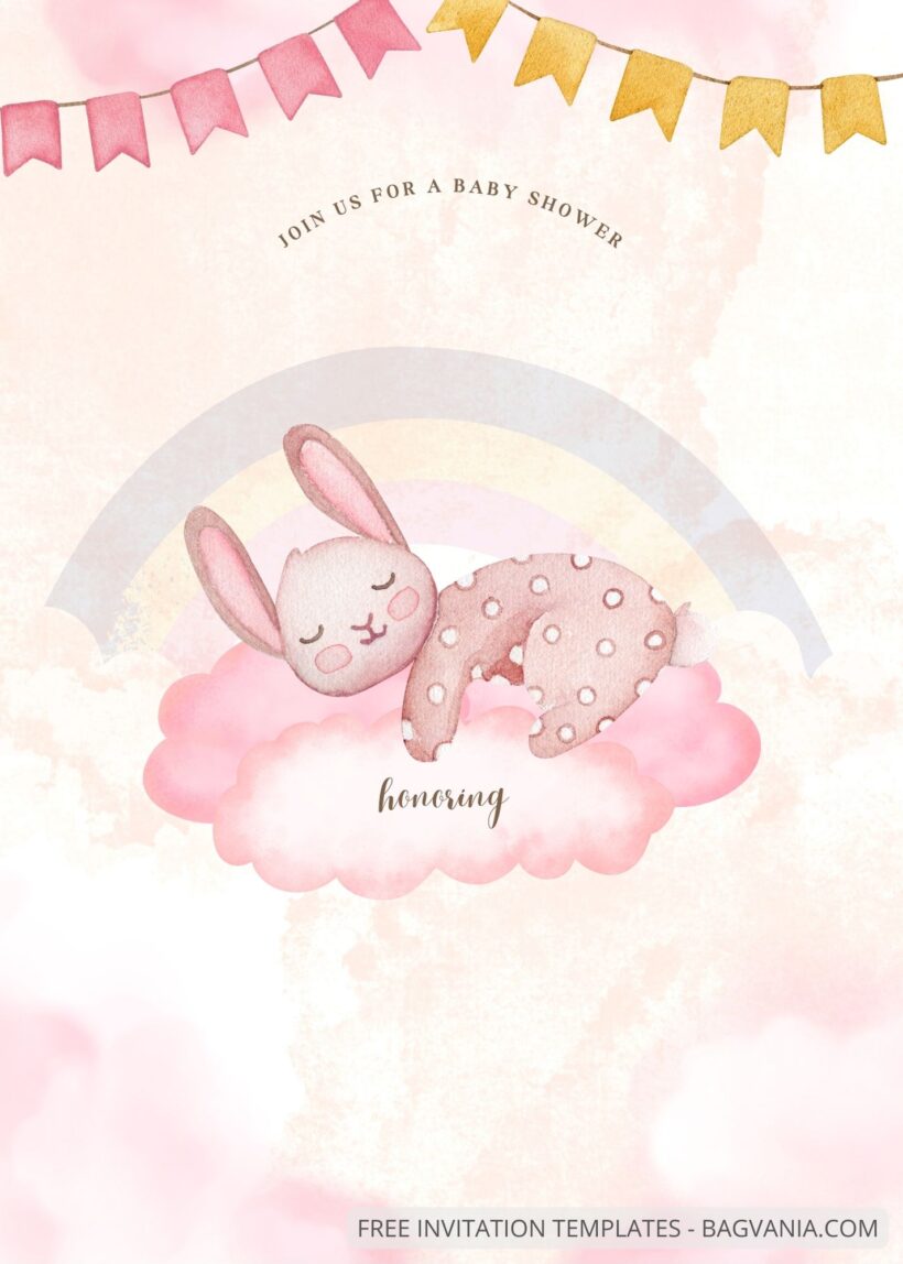 Blank Pinky Bunny Baby Shower Invitation Templates seven
