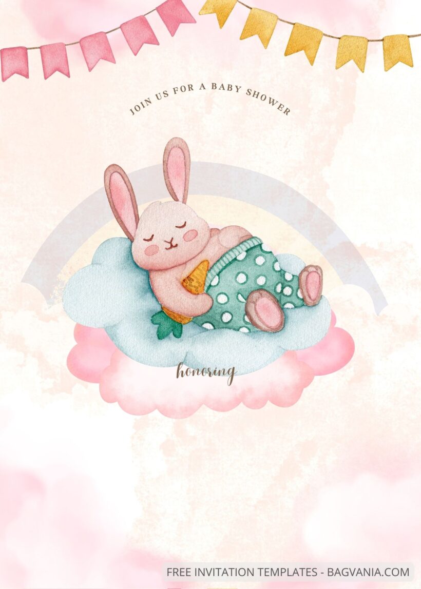 Blank Pinky Bunny Baby Shower Invitation Templates Three